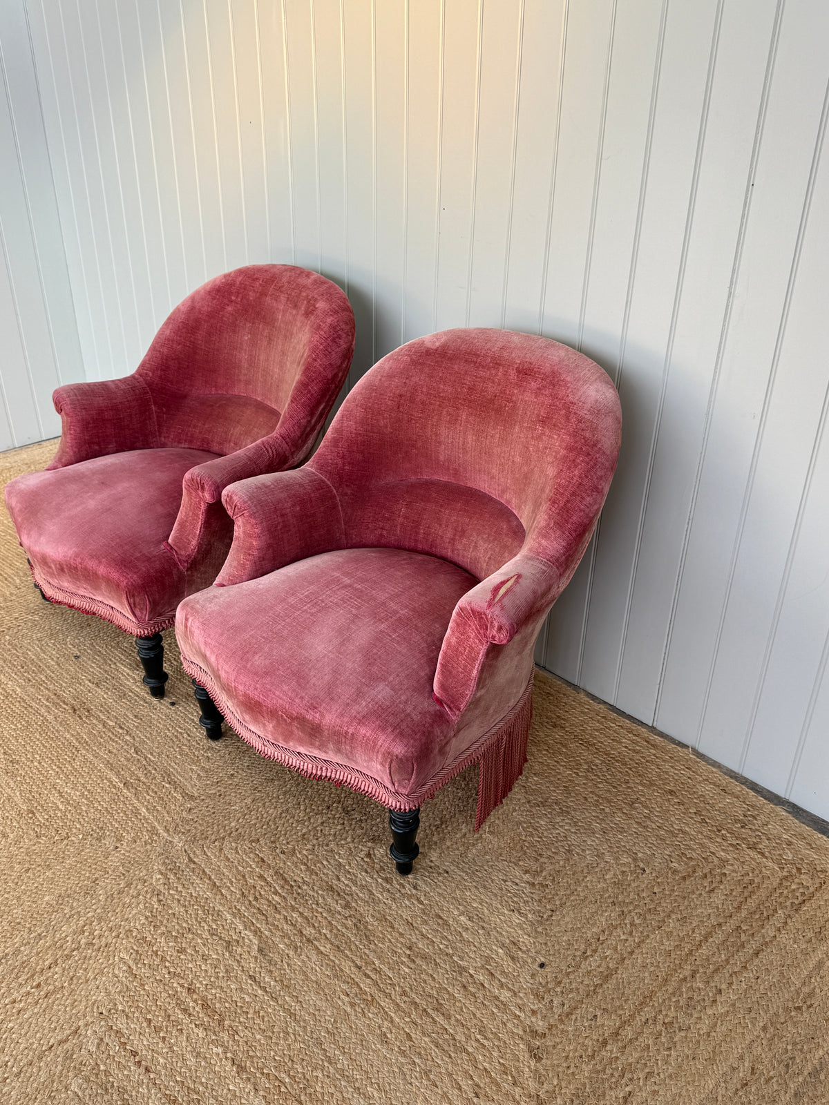 Pair Dusky Pink Velvet Crapaud Chairs