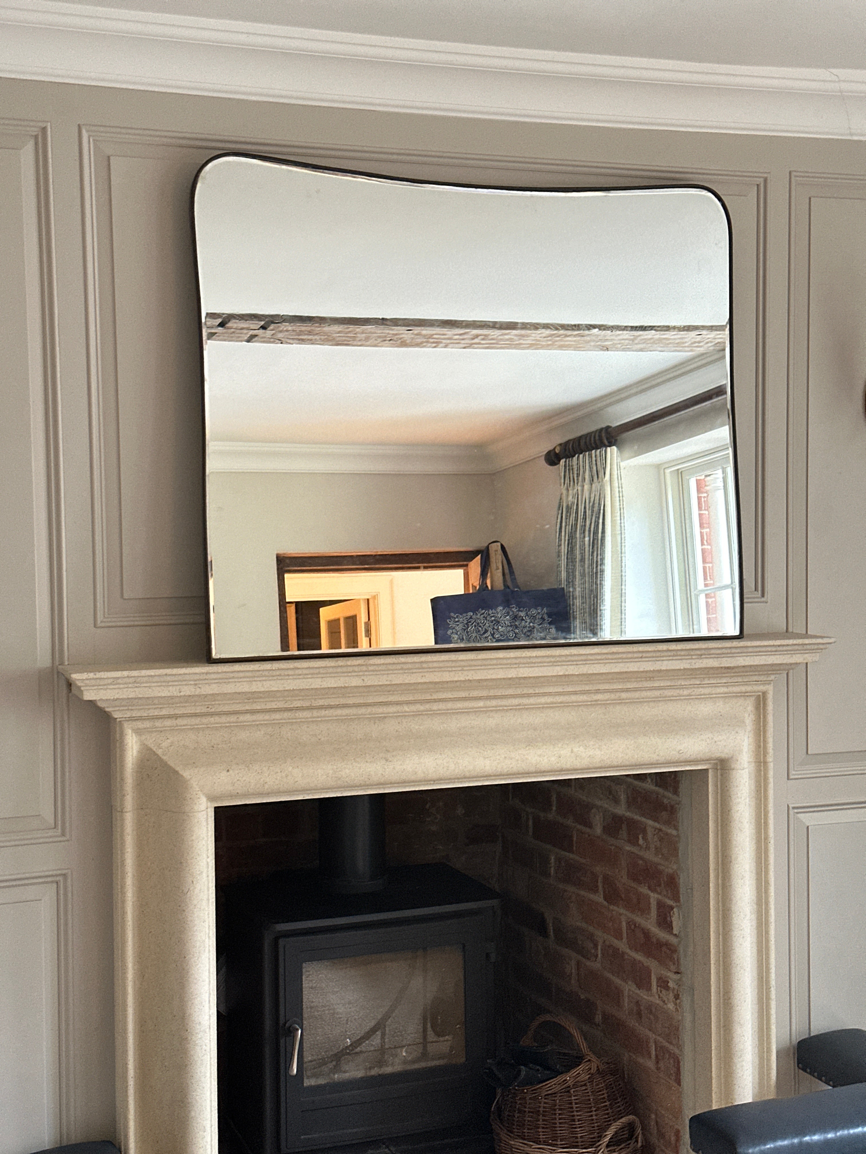 Large Over Mantel Italian Brass Shield Mirror