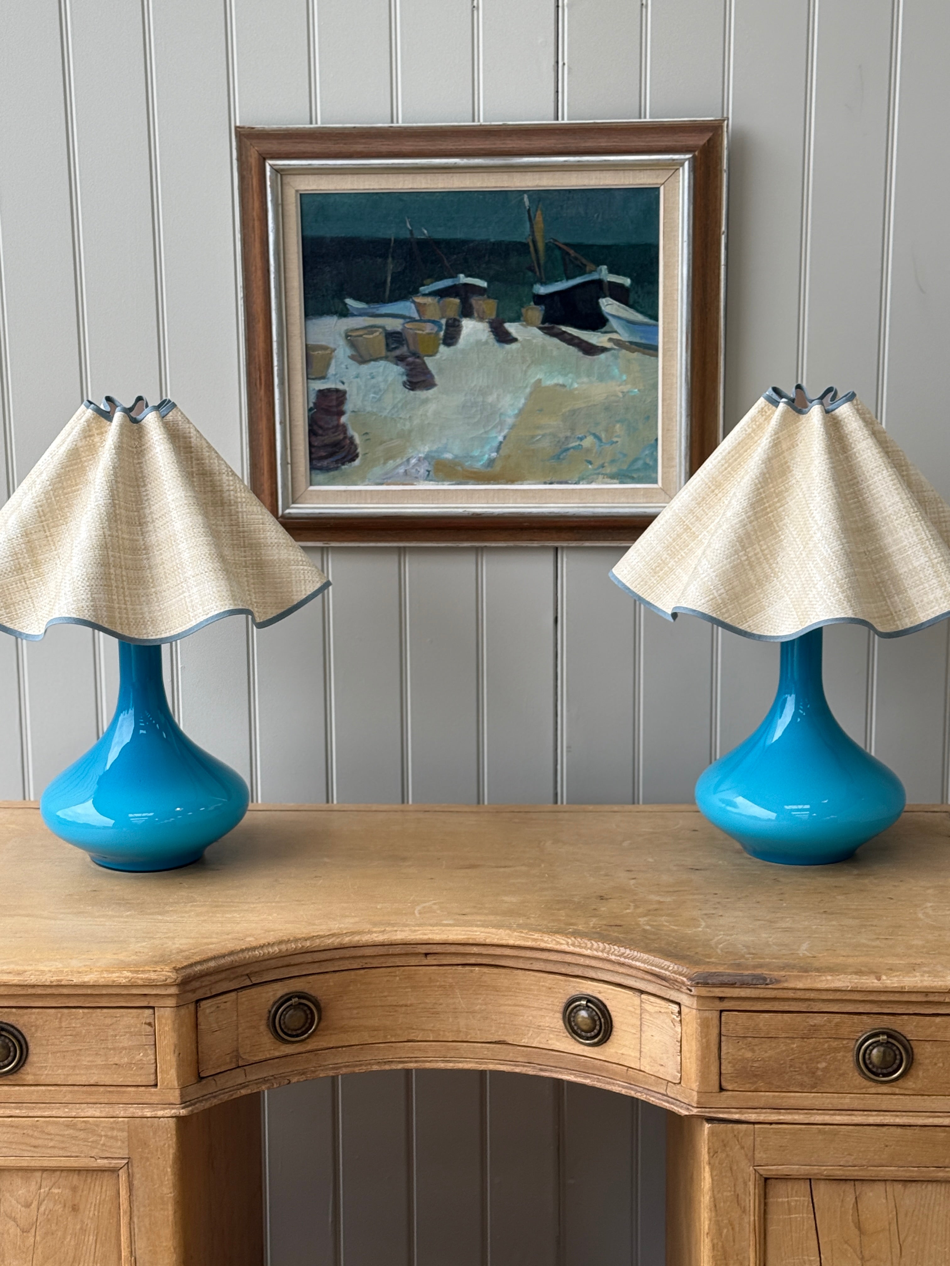 Pair of Large Turquoise Holmegaard lamps by Jacob E Bang