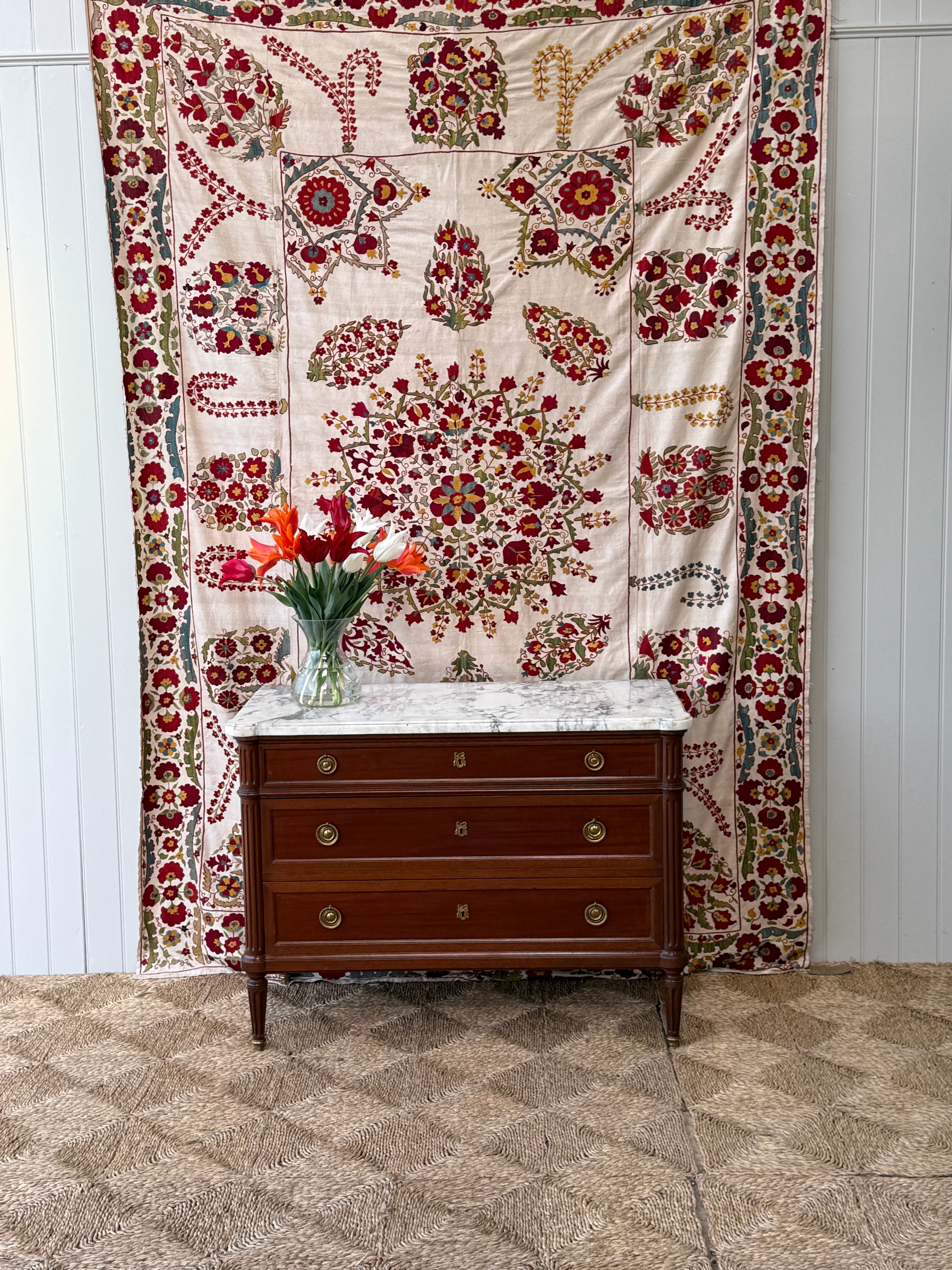 French Mahogany Marble Topped Commode