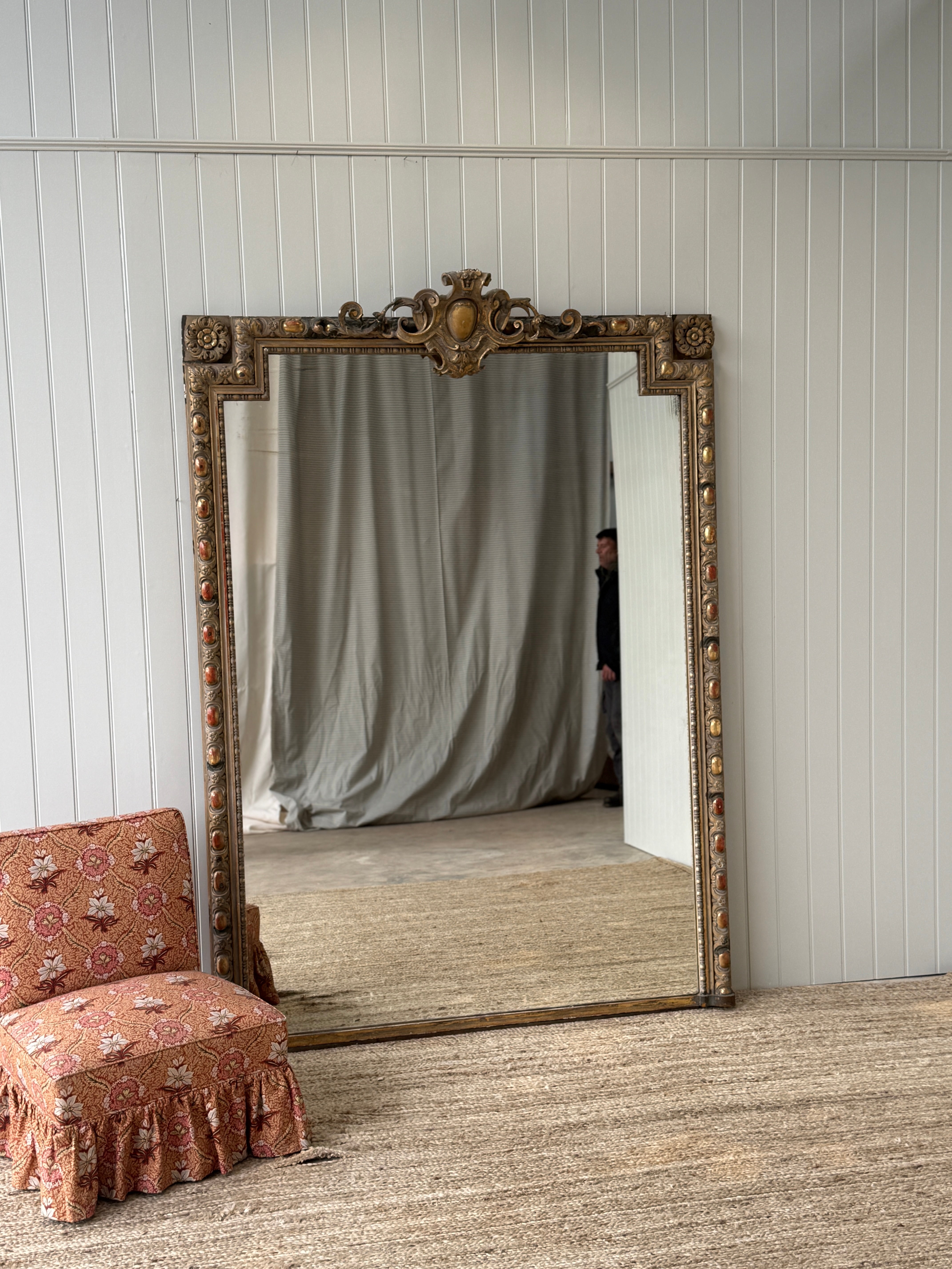 Huge French Gilt Mirror - Faded Grande Dame