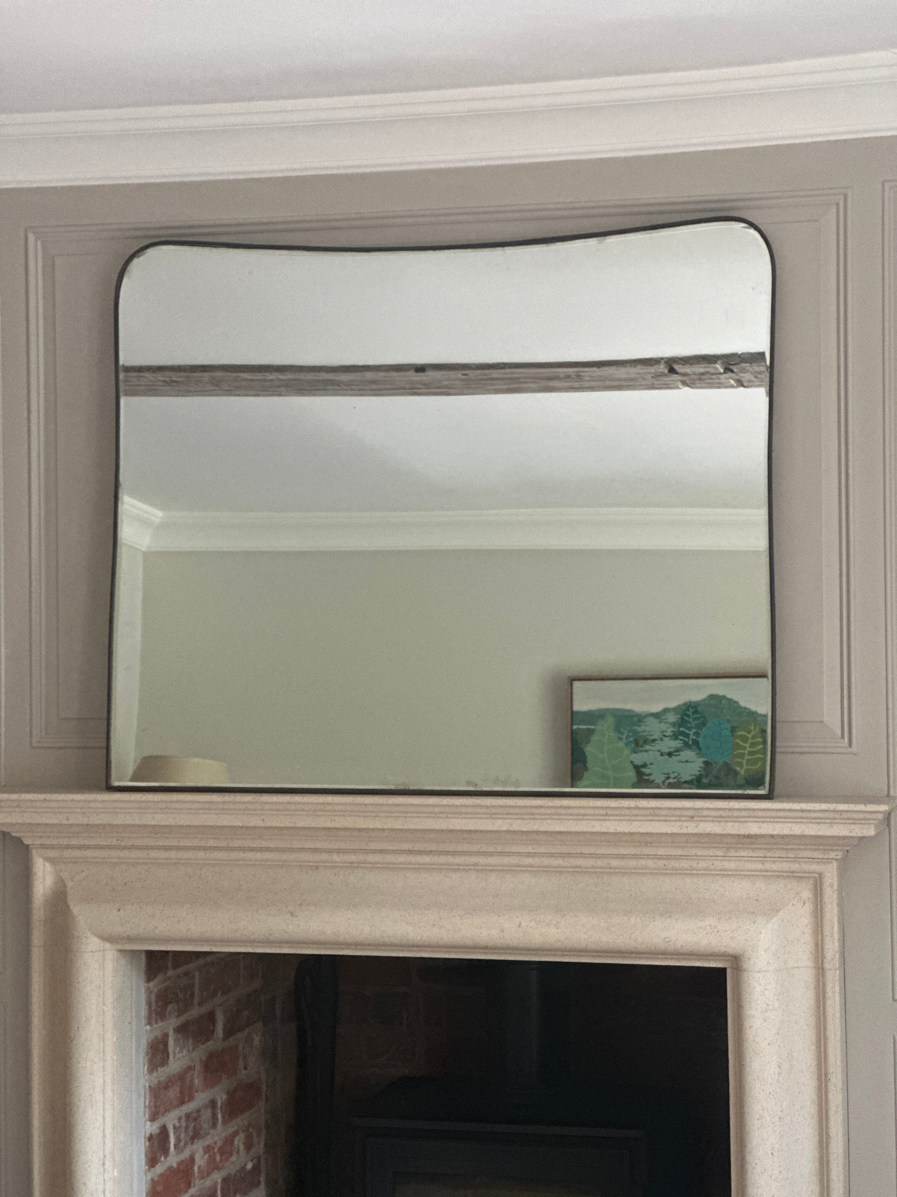 Large Over Mantel Italian Brass Shield Mirror