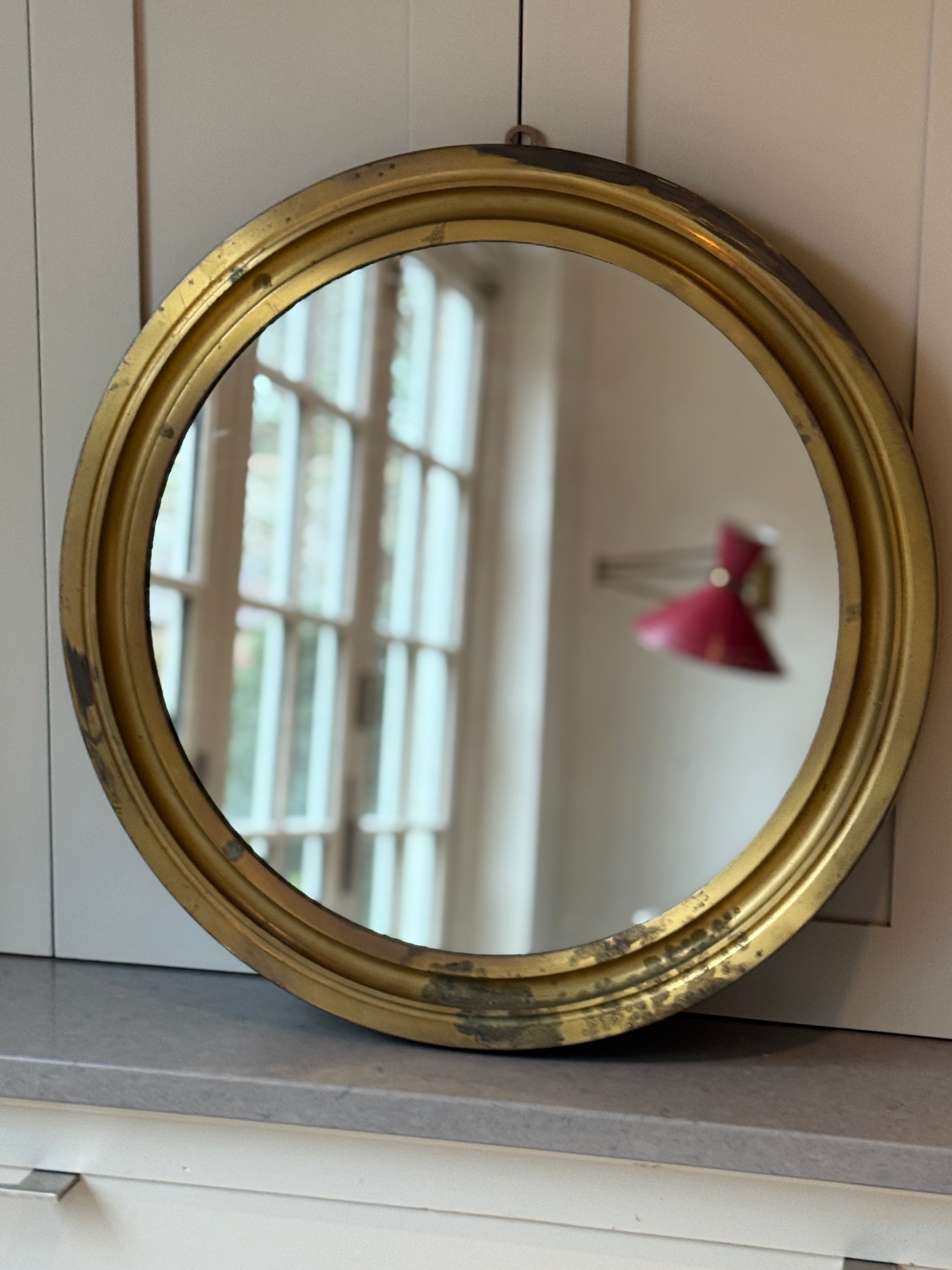Round Artemide Italian 50s Brass Mirror