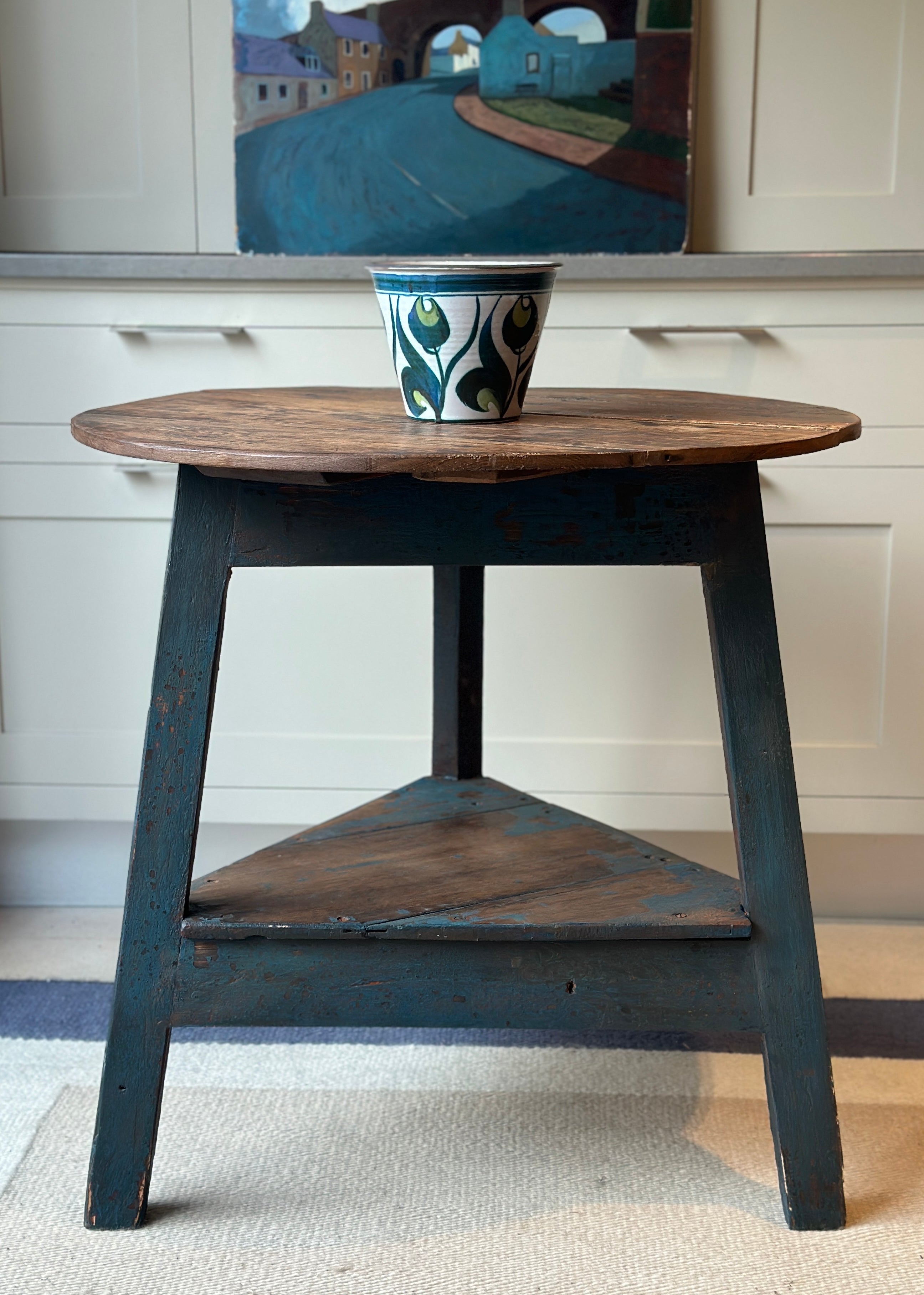 Charming Large Welsh Cricket Table with Navy Base