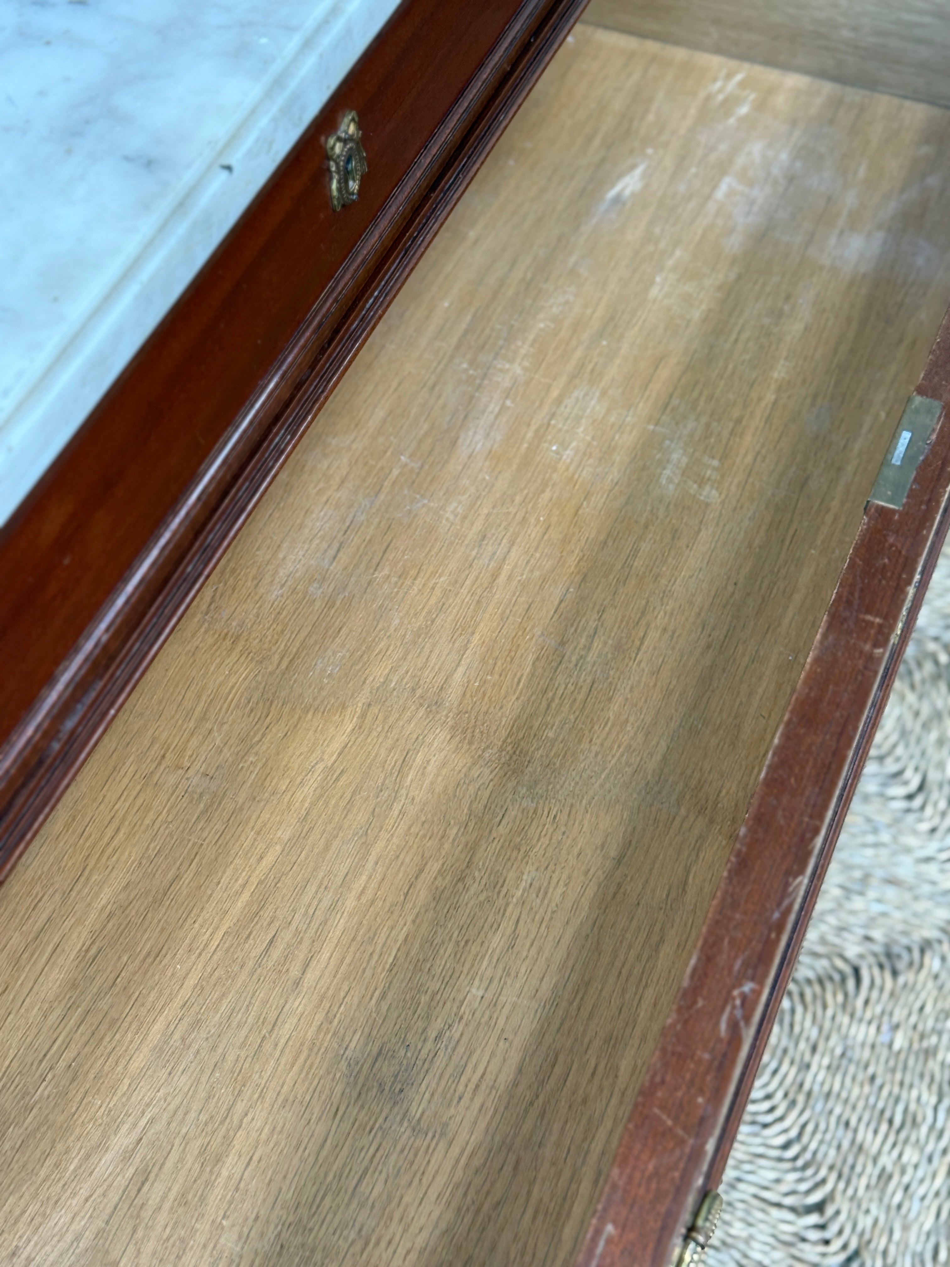 French Mahogany Marble Topped Commode