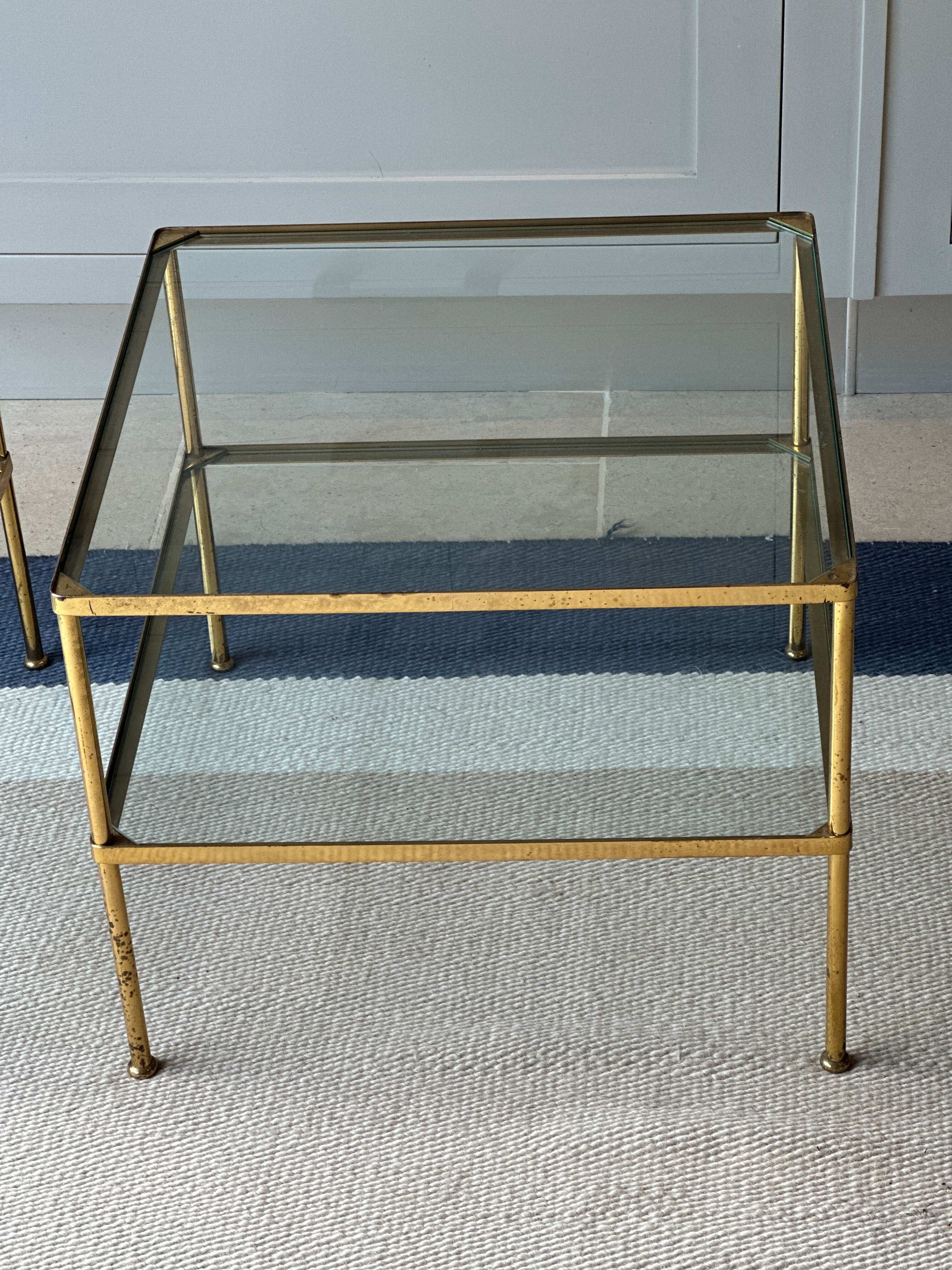 Amazing Pair of Italian Glass and Brass Side Table circa 1950