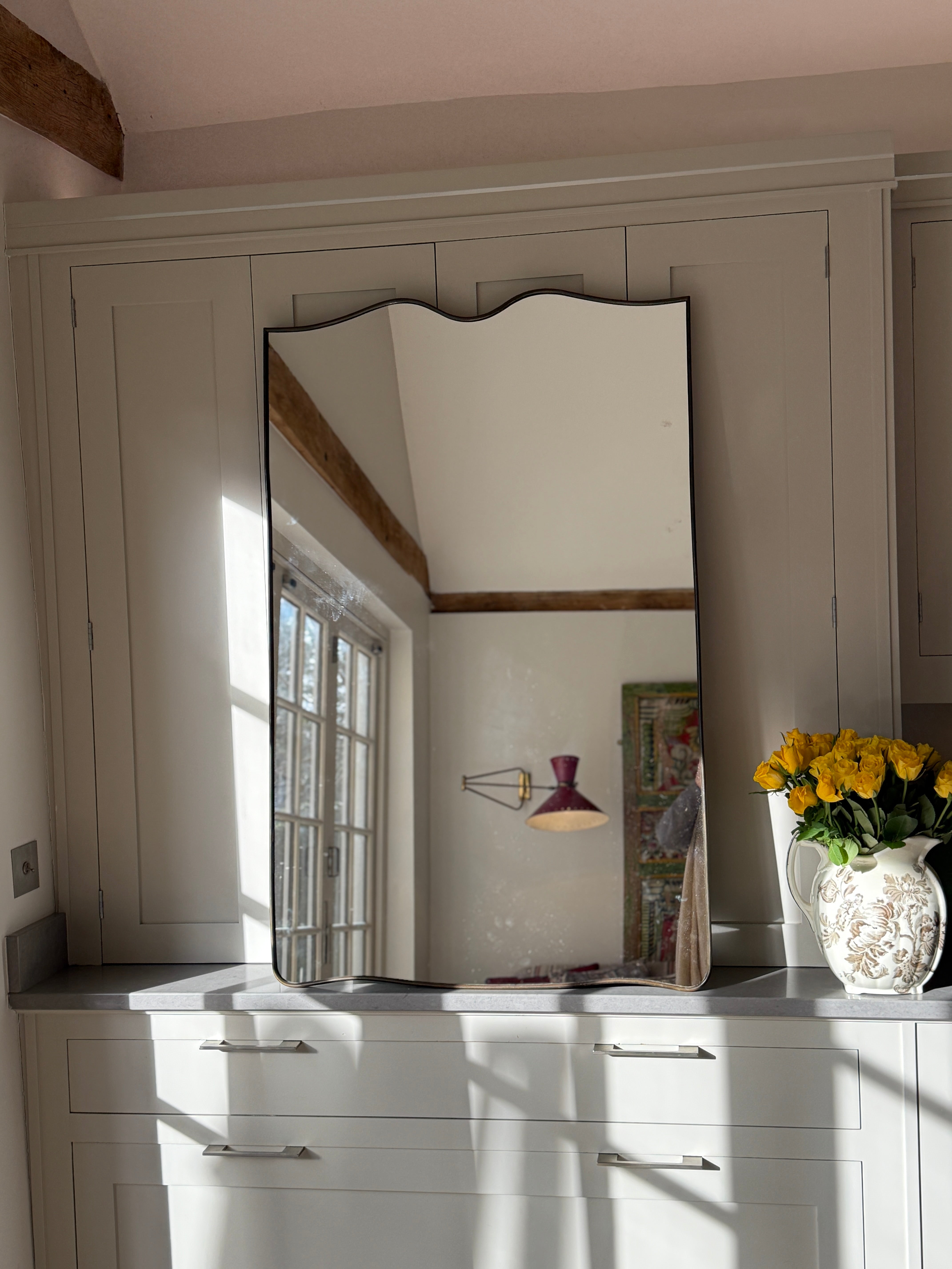 Large Italian Brass Portrait Shield Mirror 120cm by 75cm