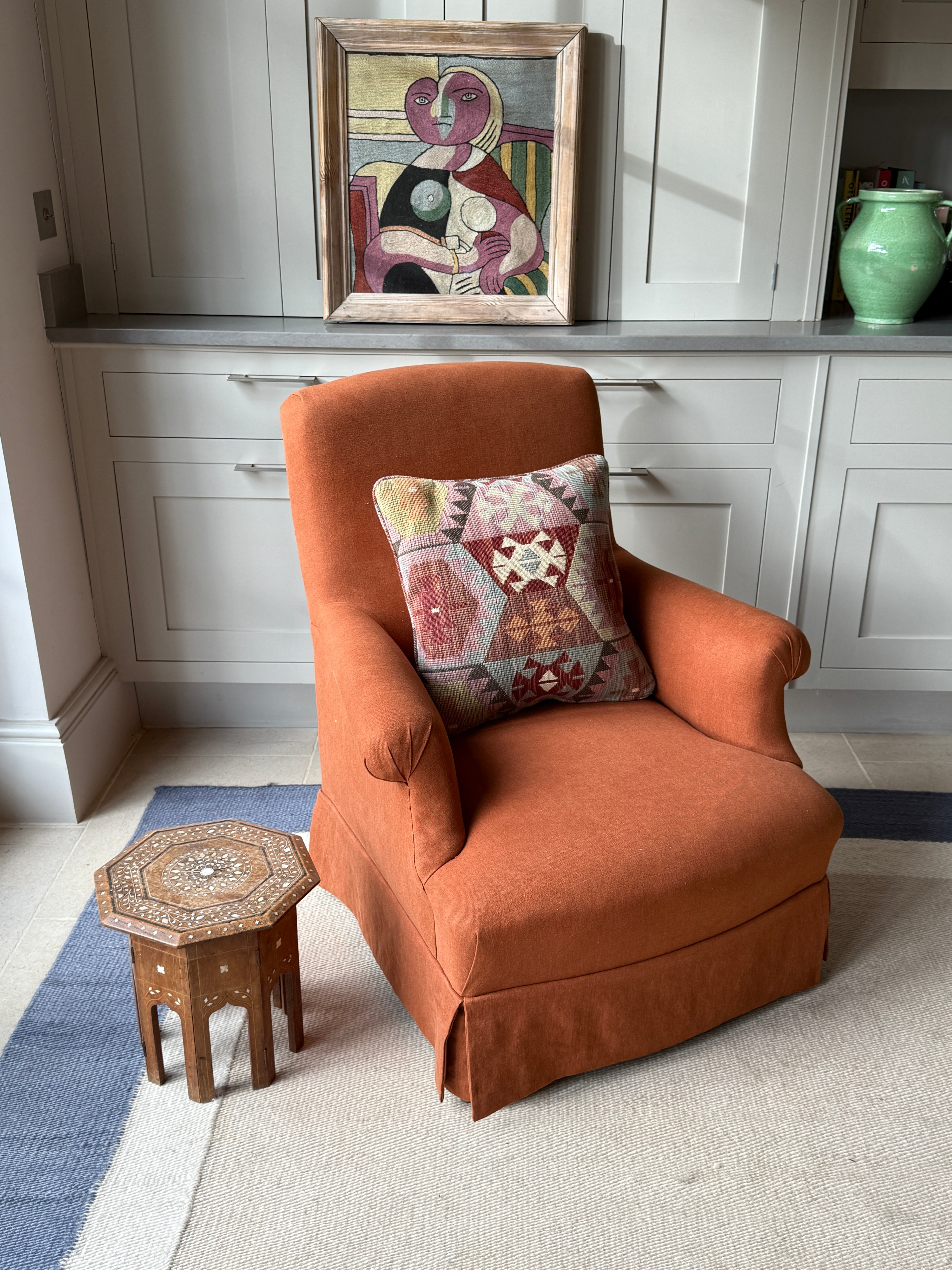 French Squareback Armchair in Rust Linen