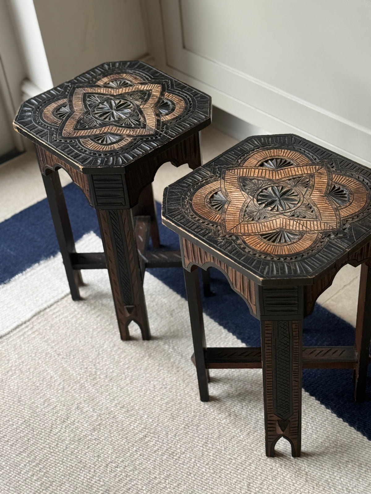 Pair of Hand Carved Tables in Moorish Style
