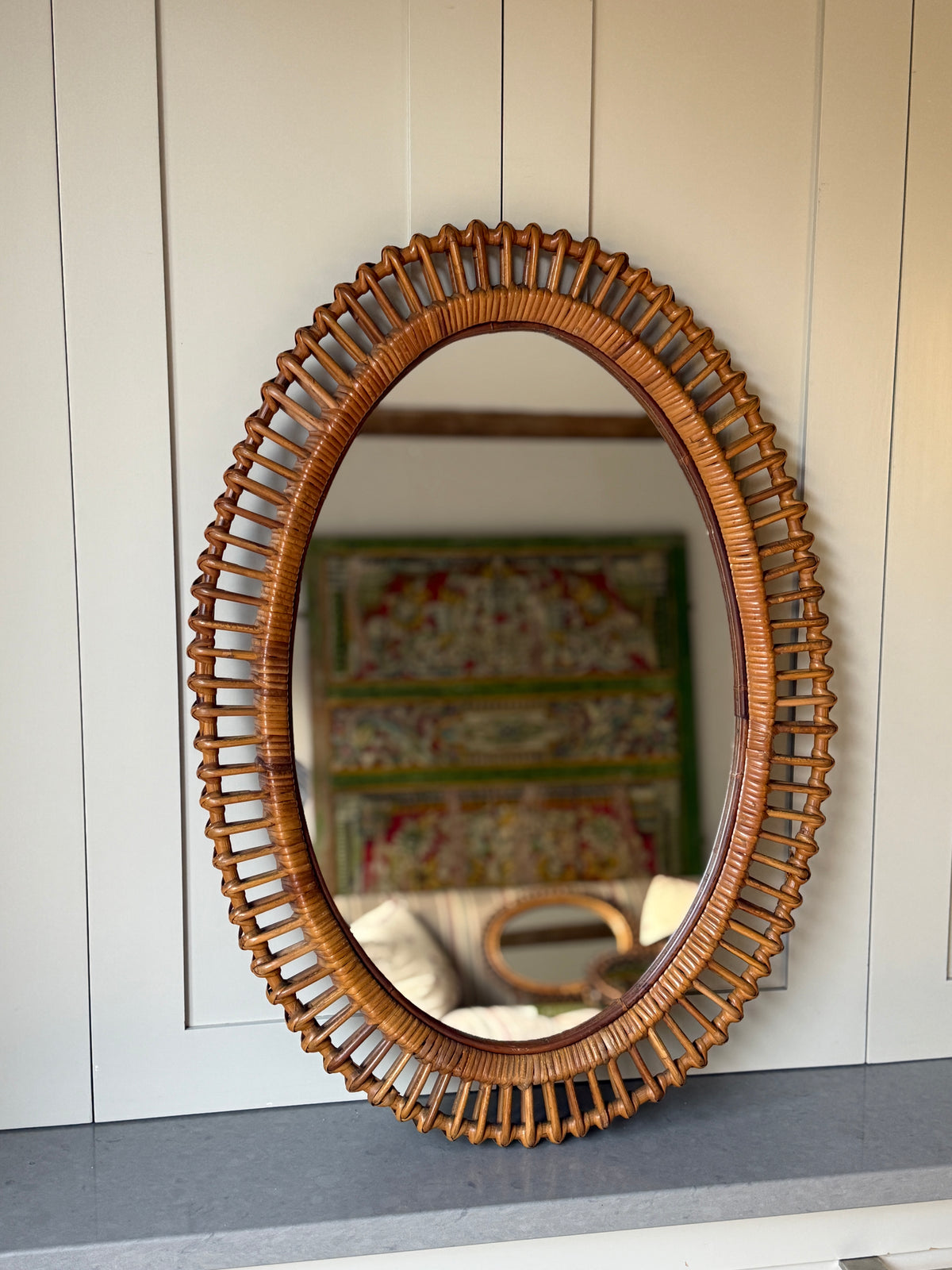 Italian Oval Rattan Mirror