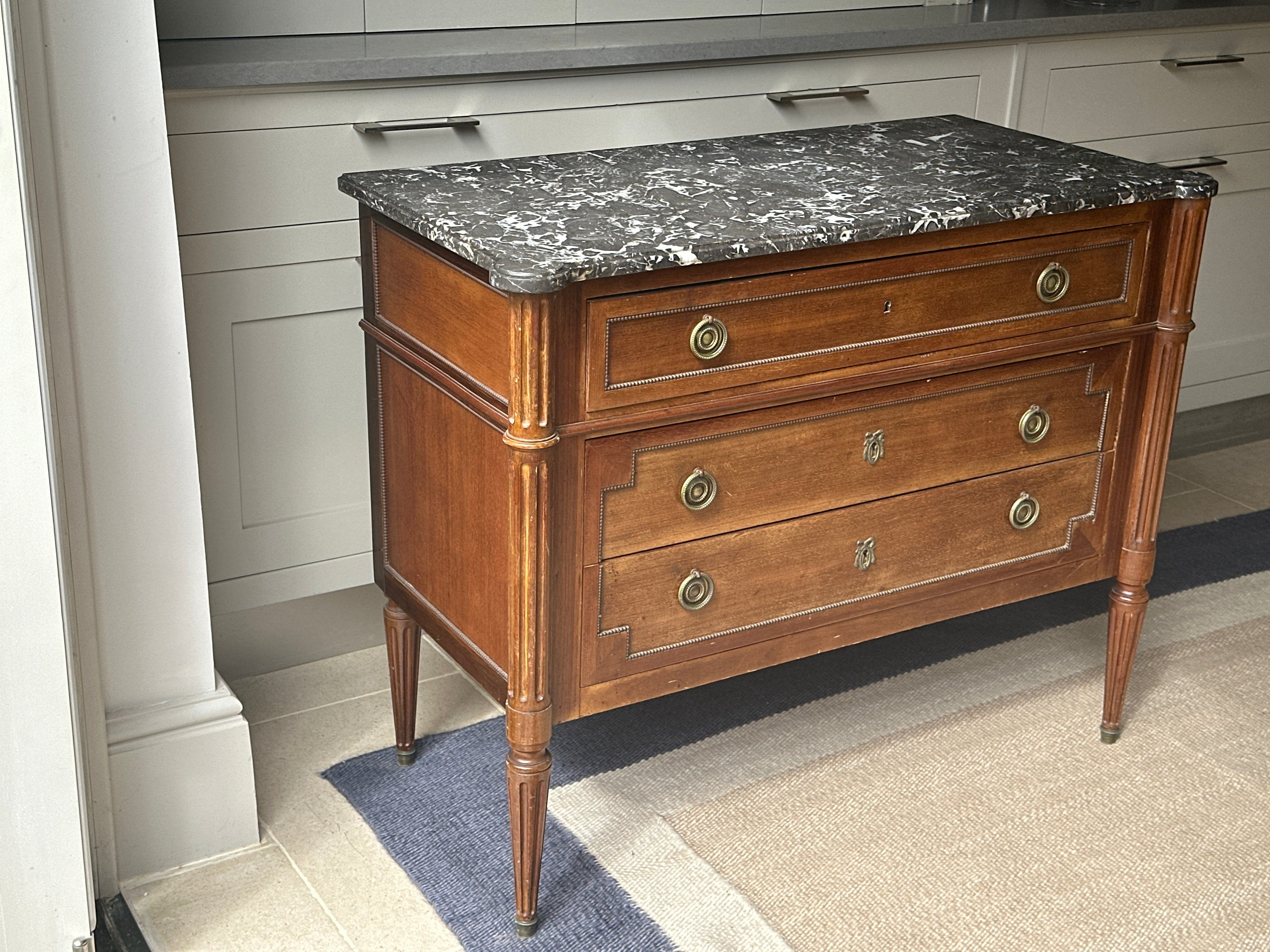 Elegant French Commode with Dappled Grey Marble Top