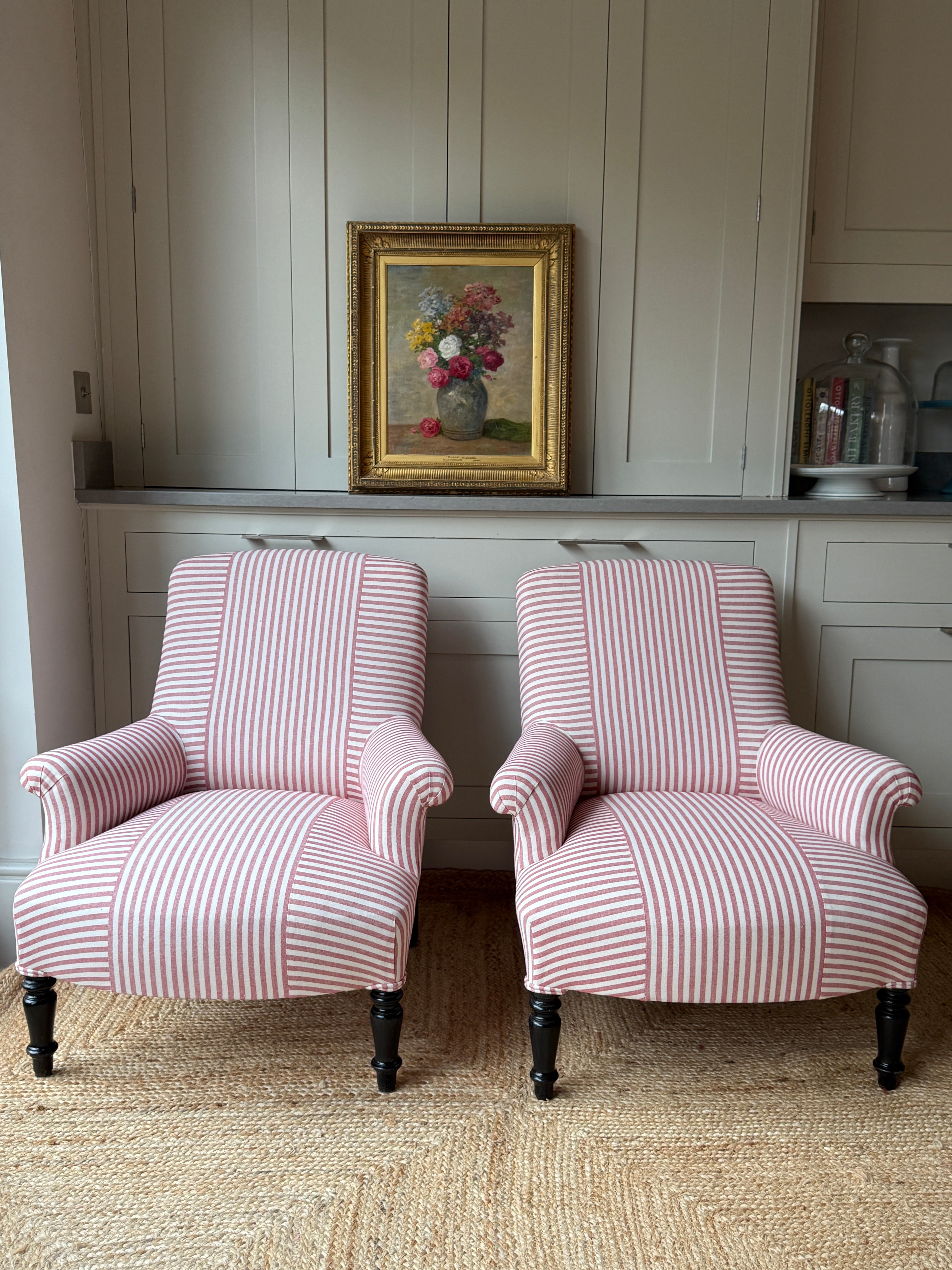 Pair of Small Squareback in Red Ticking
