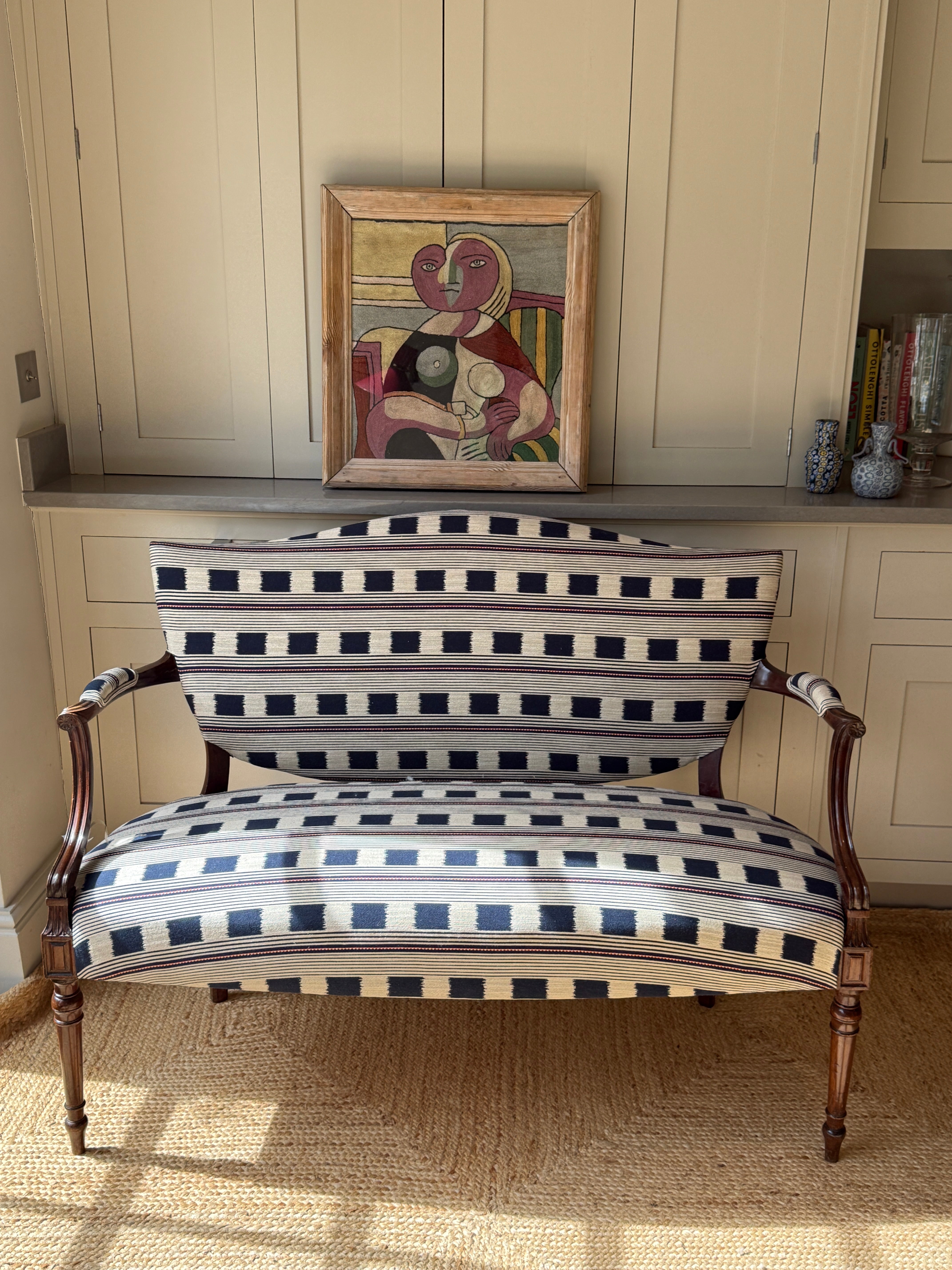 Small French Fauteuil in Christopher Farr Lost & Found Indigo