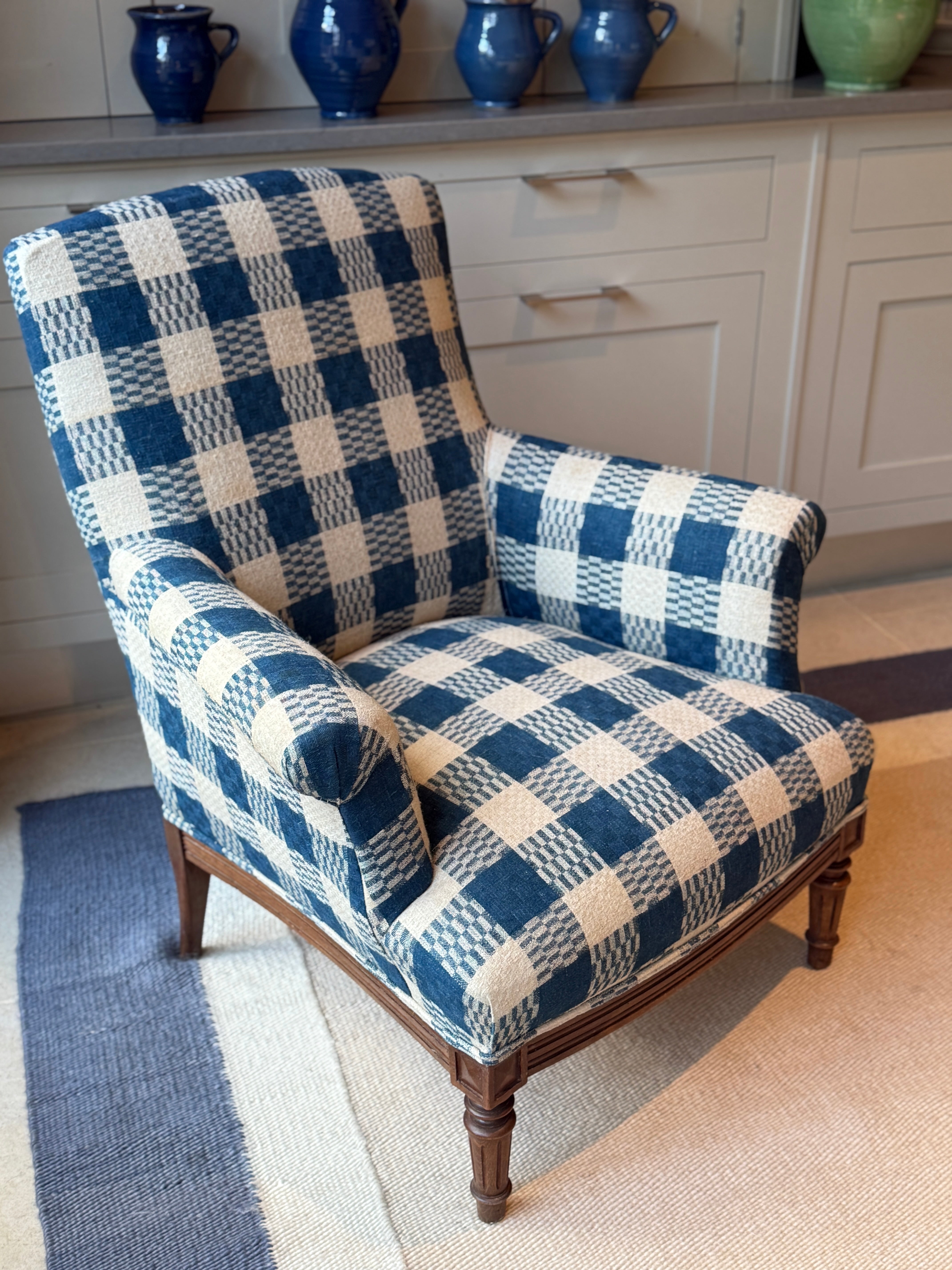 Antique Armchair in a Vintage French Textile