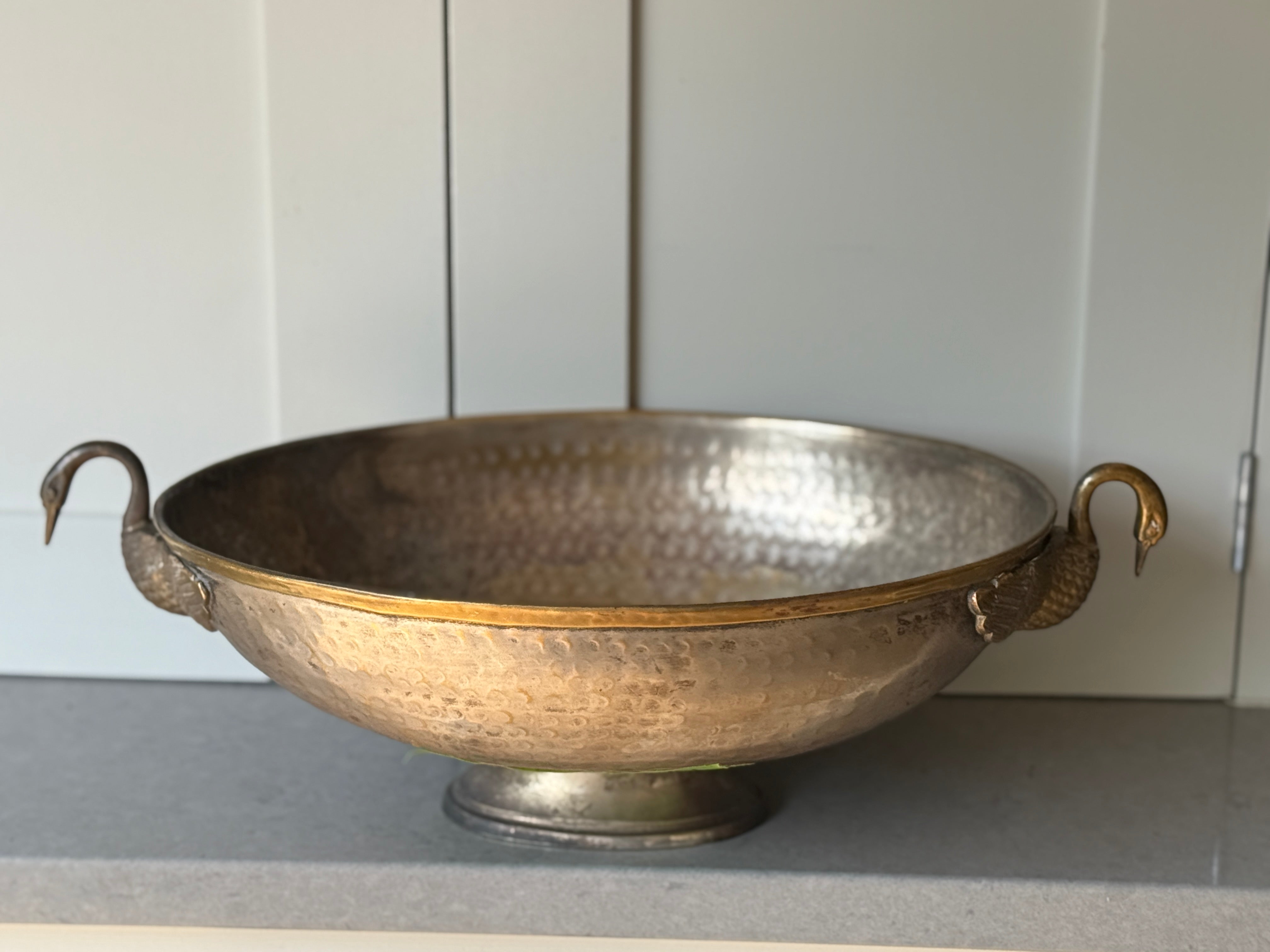 Hammered Metal Tazza with Swan Handles