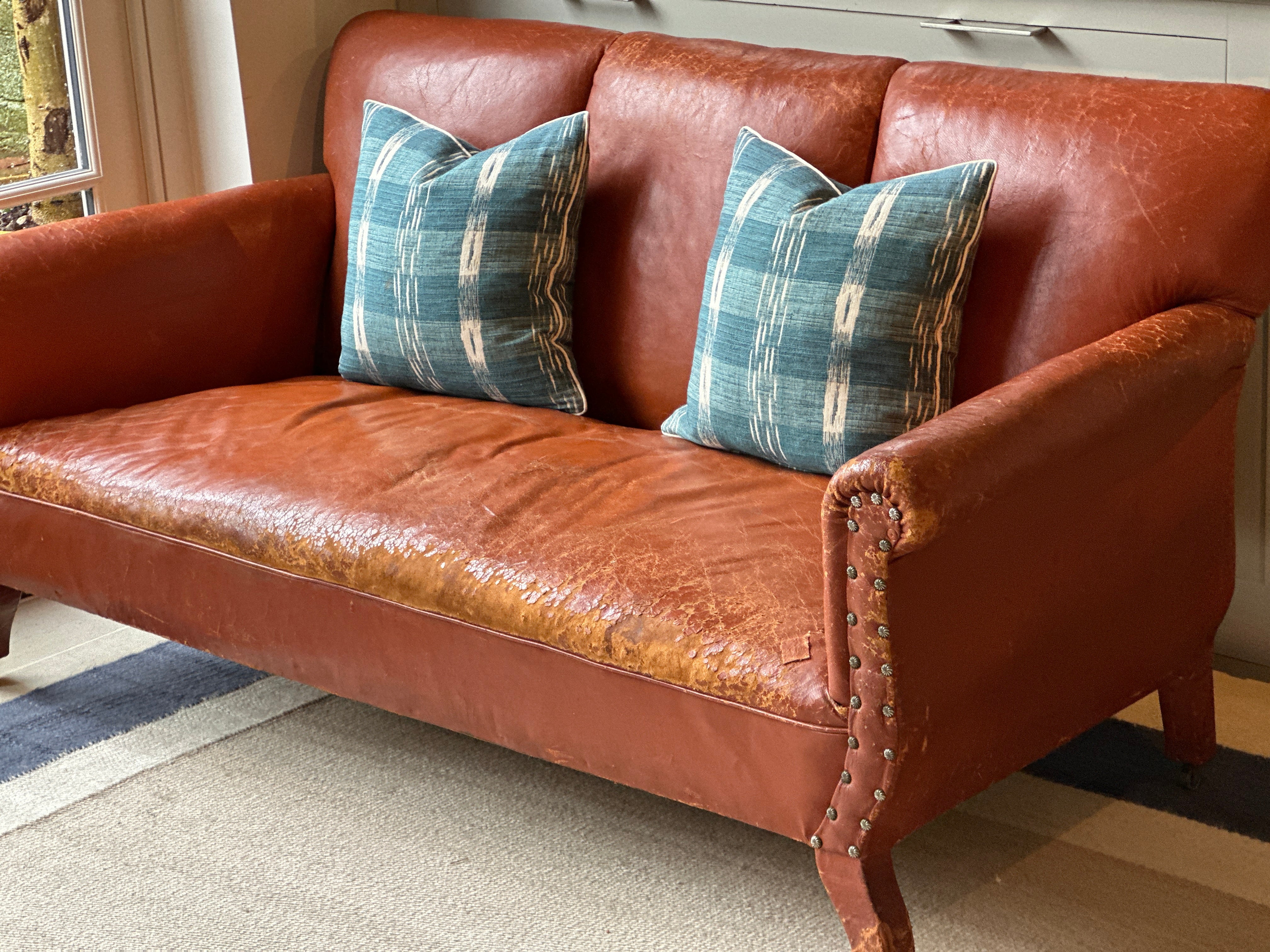 Vintage Leather Sofa with Rivets