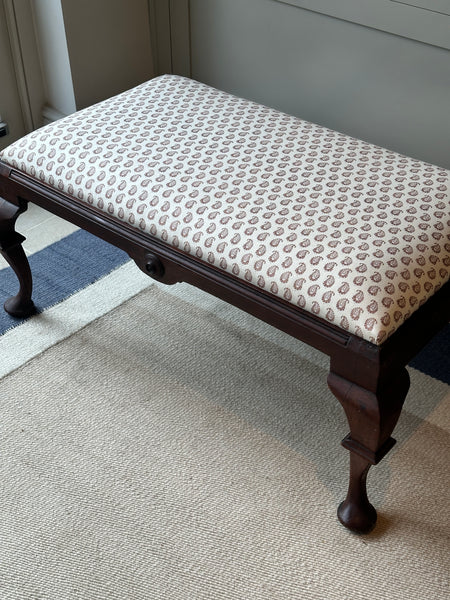 19th Century Mahogany Footstool in Cypress Linen Cocoa by Howe