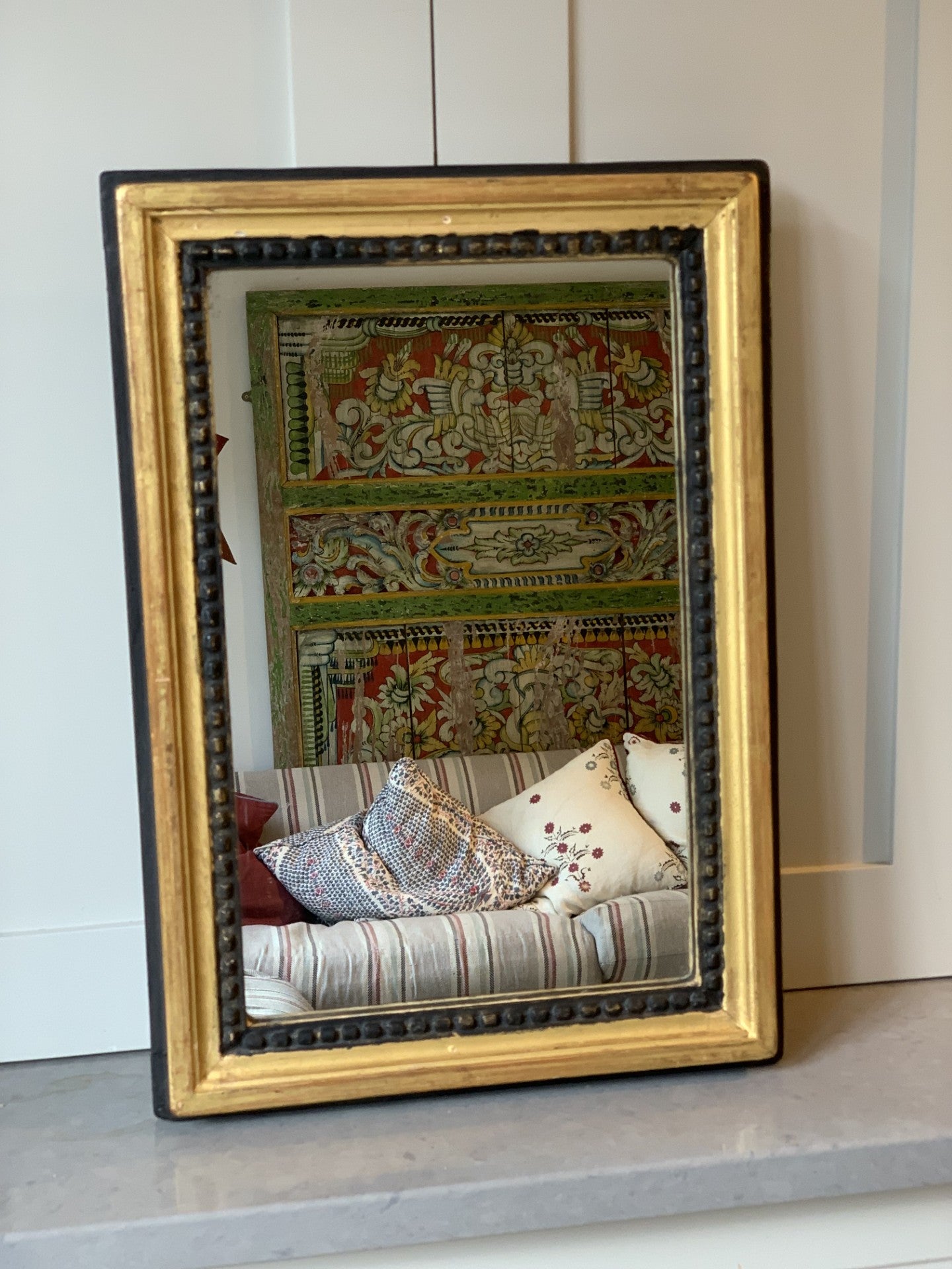 Antique French Black and Gold Mirror