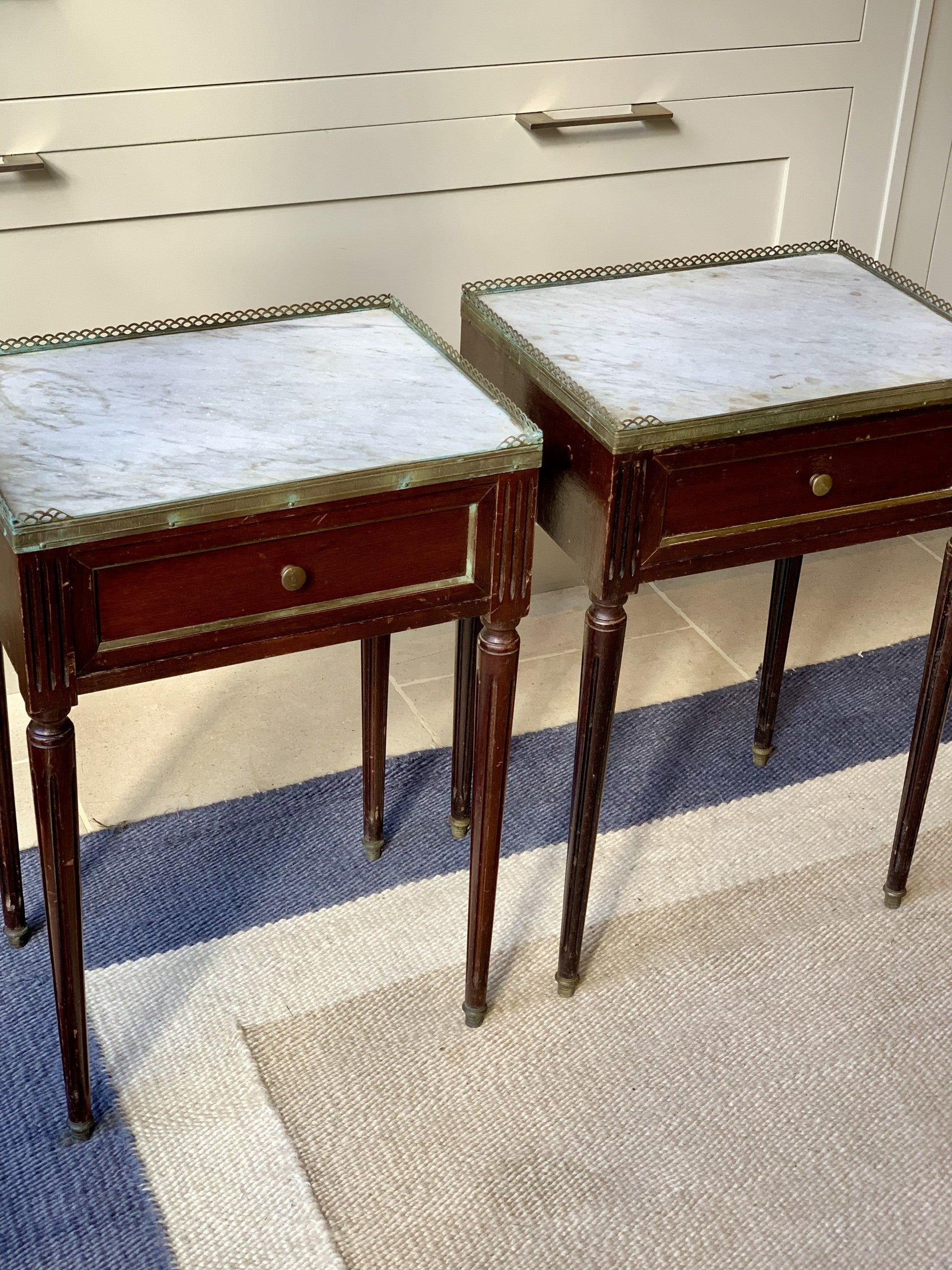 Pair of Small  Marble Topped Bedside Tables