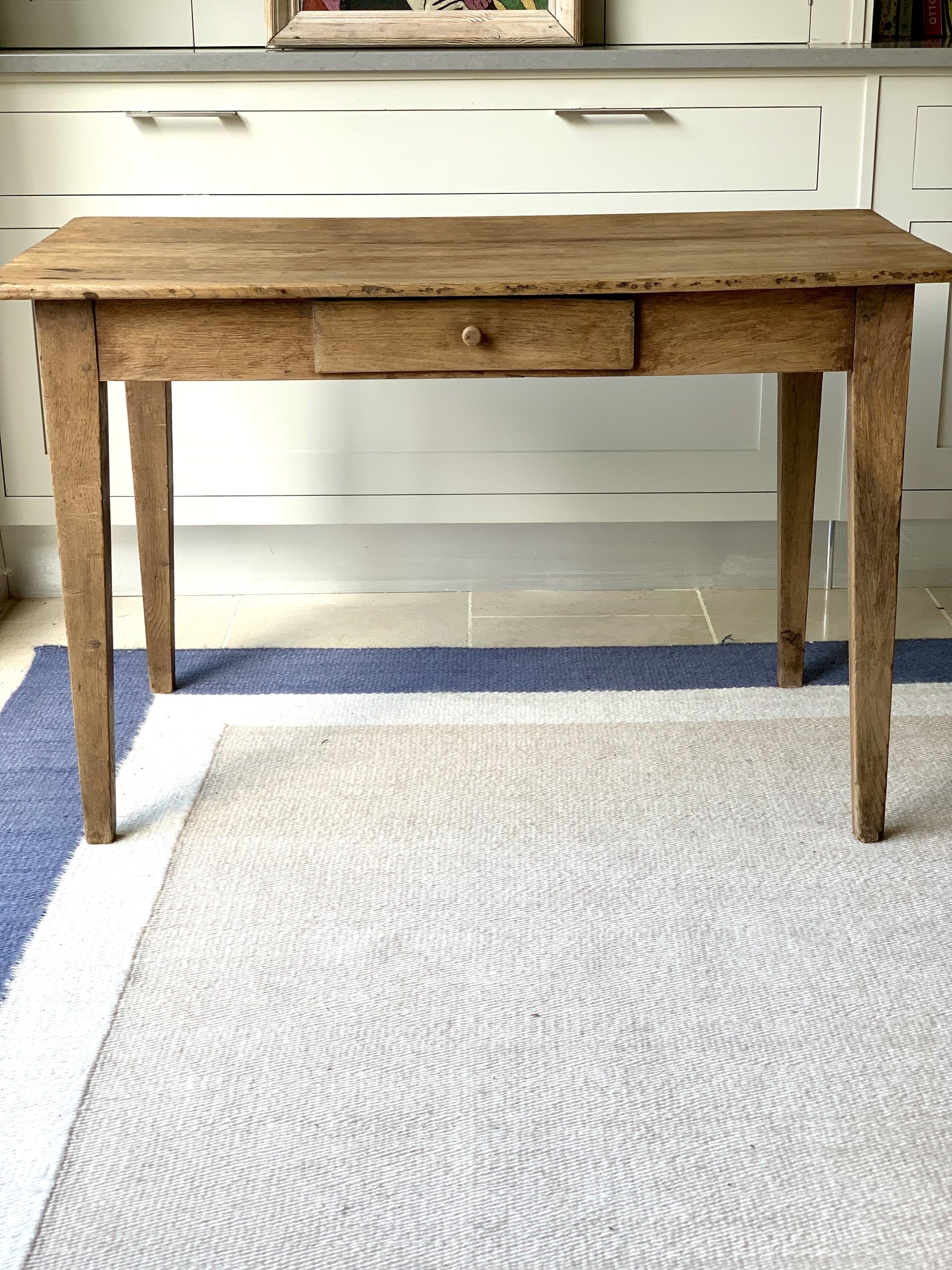 French Oak Table with Fluted Legs and Single Drawer