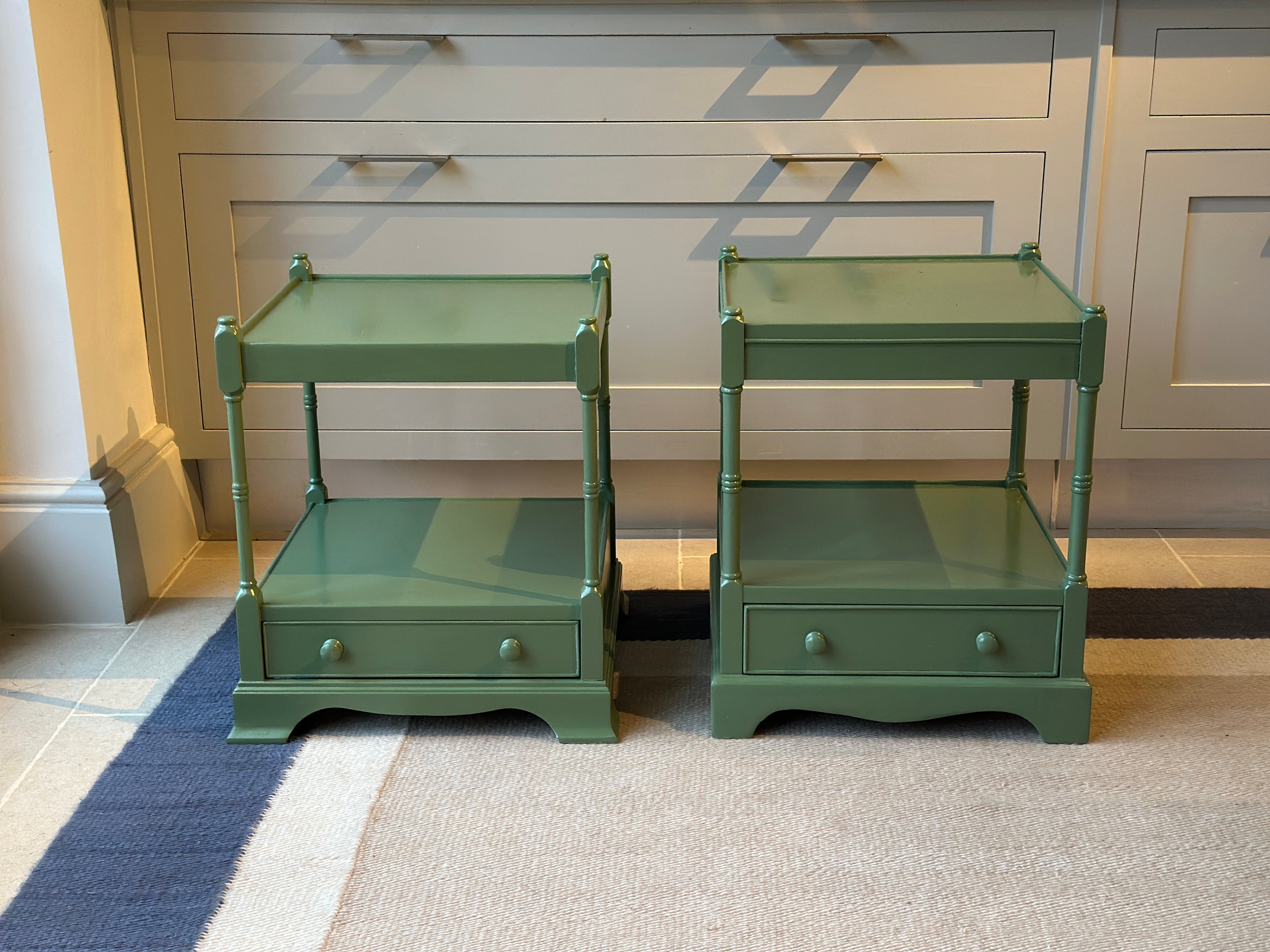 Pair of Near Identical Low Bedside in F&B Calke Green