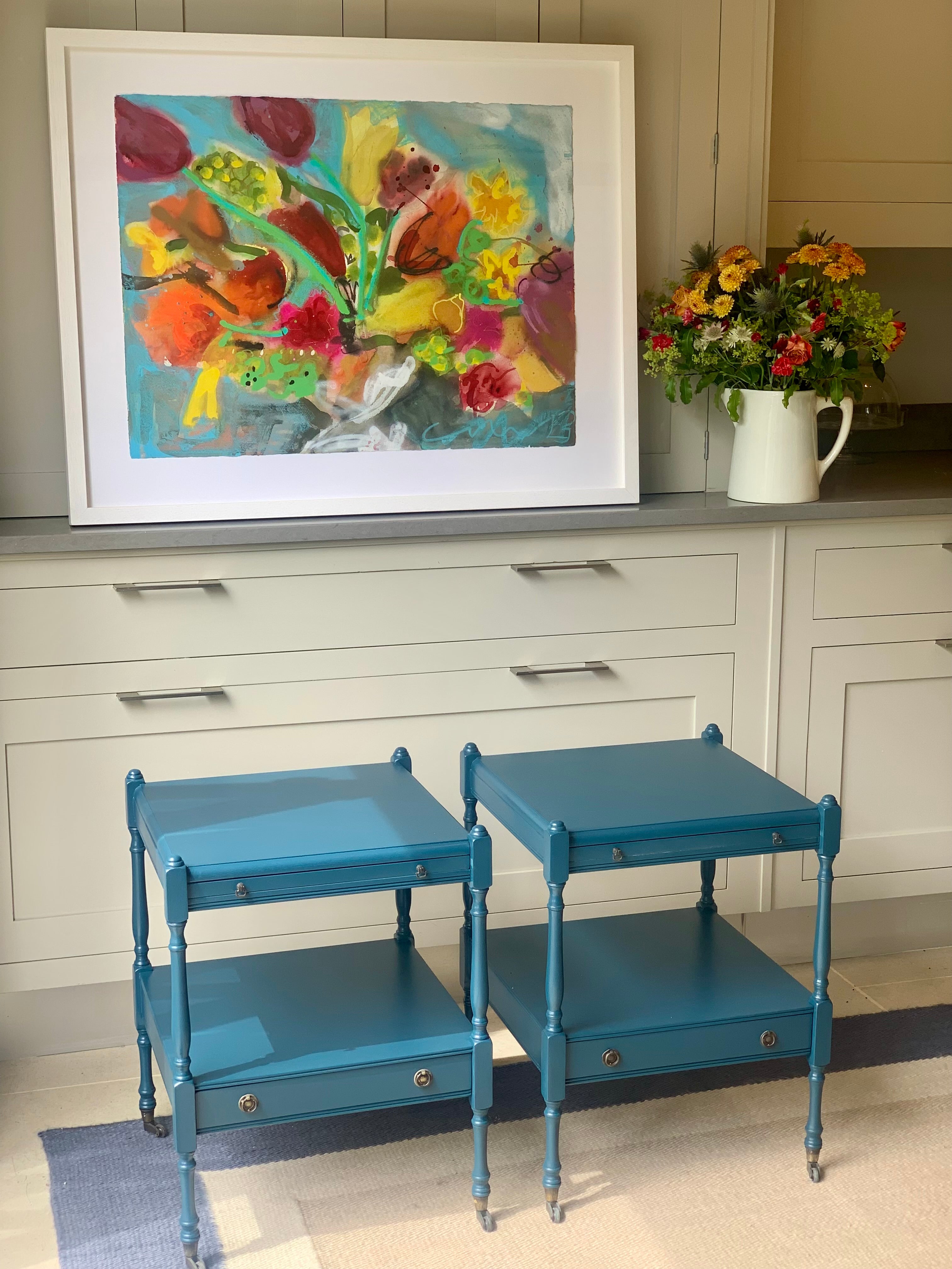 Pair of Low Bedside Tables in F&B Hague Blue