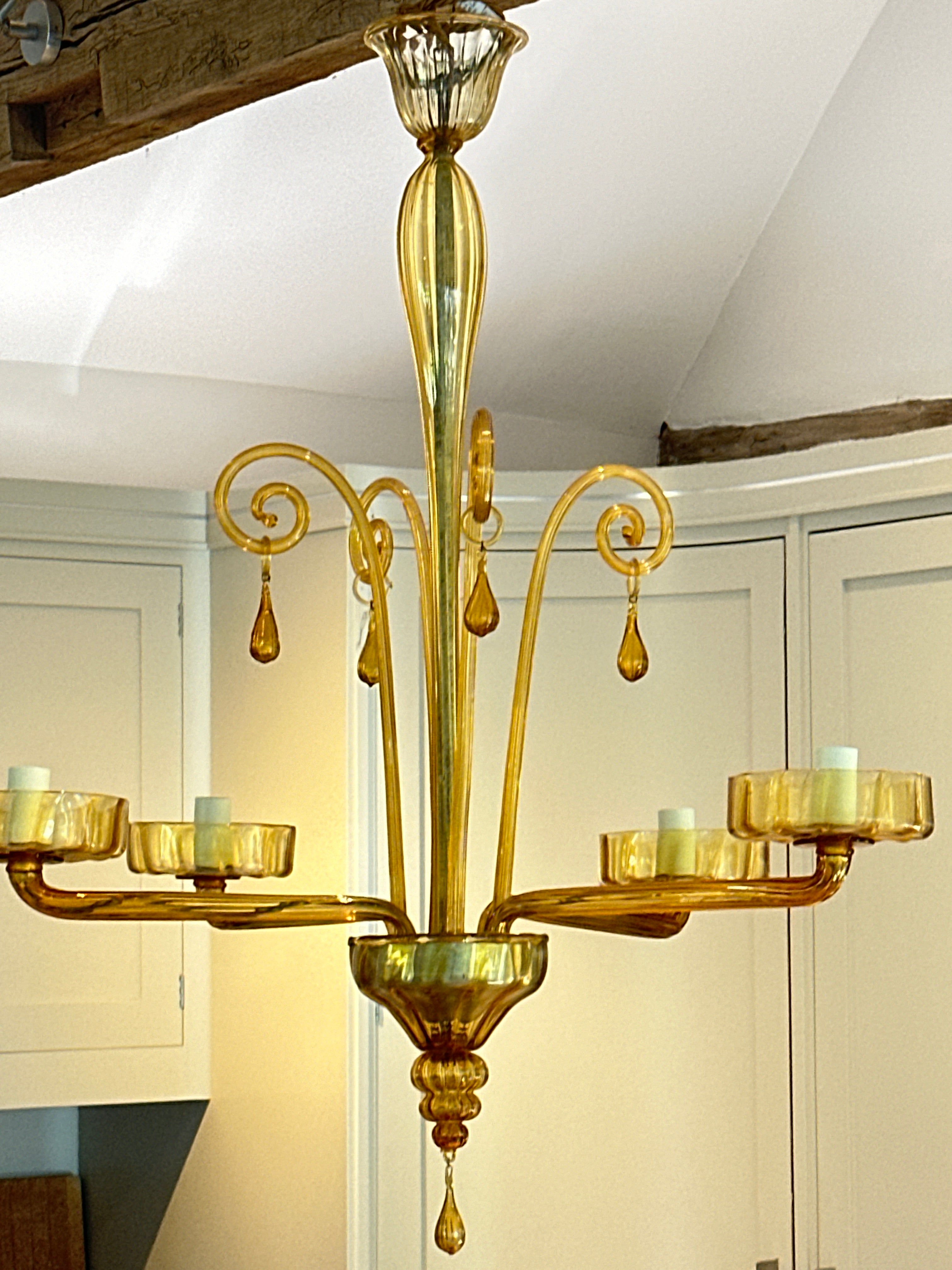 1920s Amber Murano Chandelier by Venini