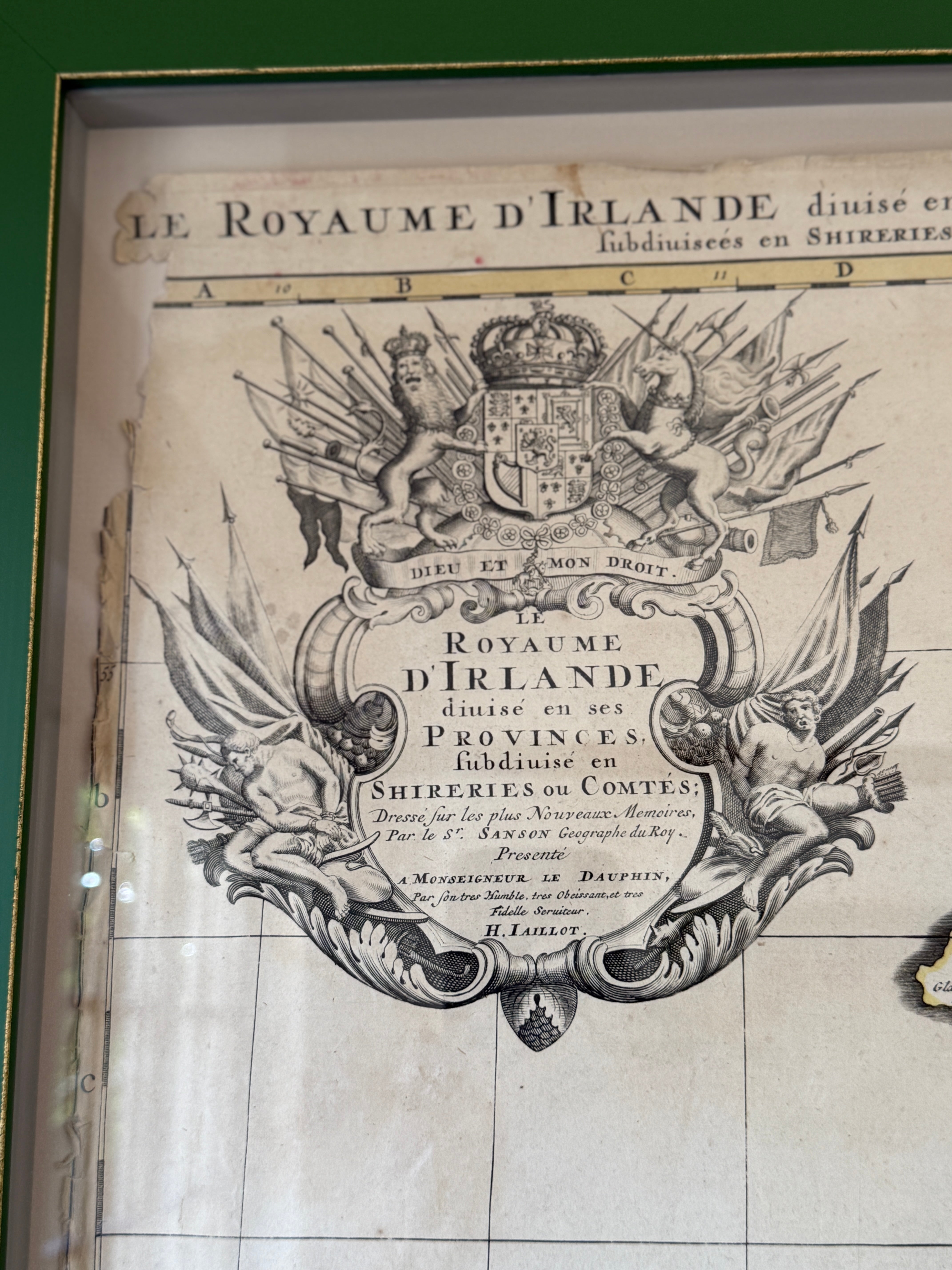 Beautifully Framed 1693 French Map of Ireland