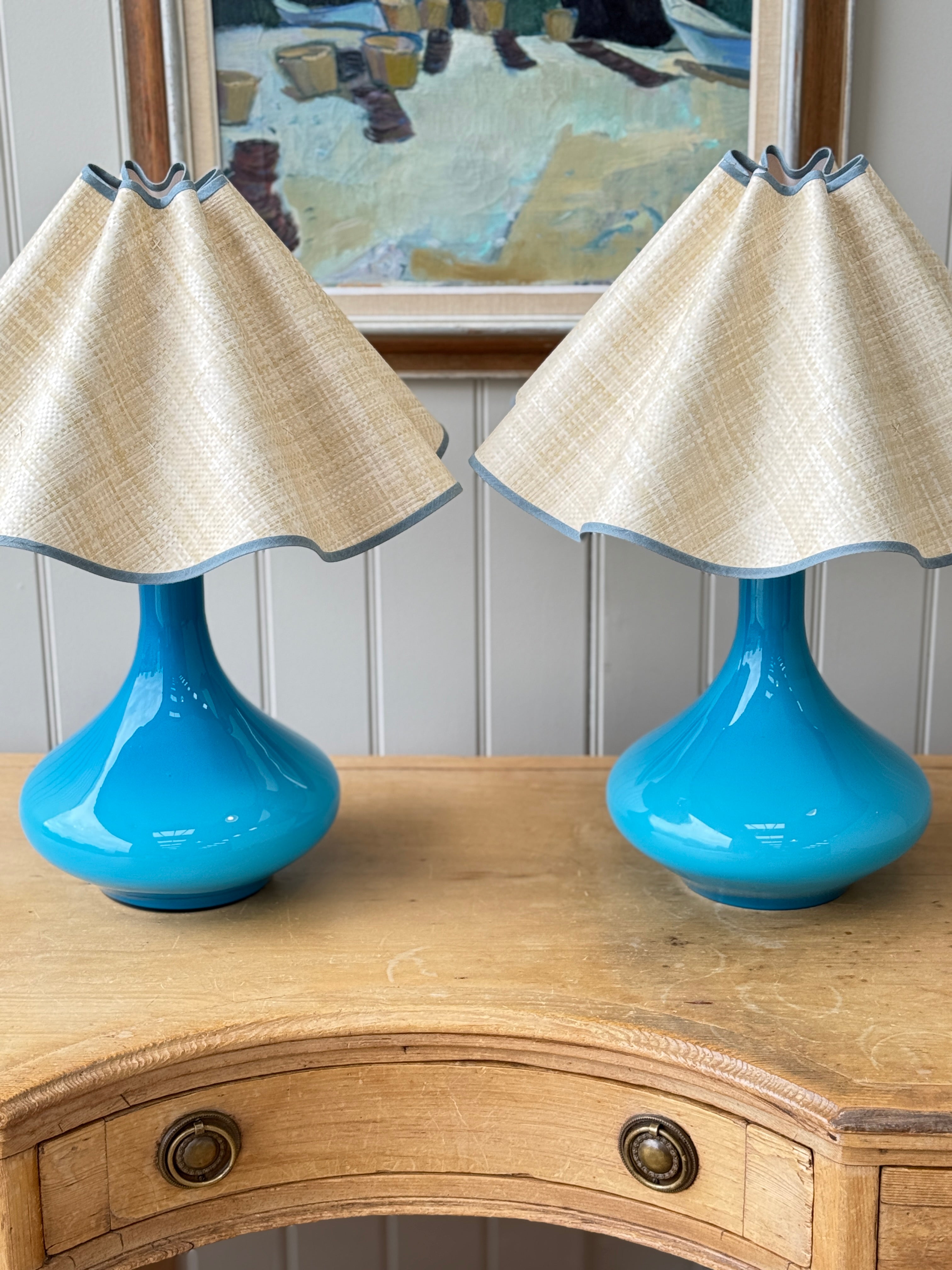 Pair of Large Turquoise Holmegaard lamps by Jacob E Bang
