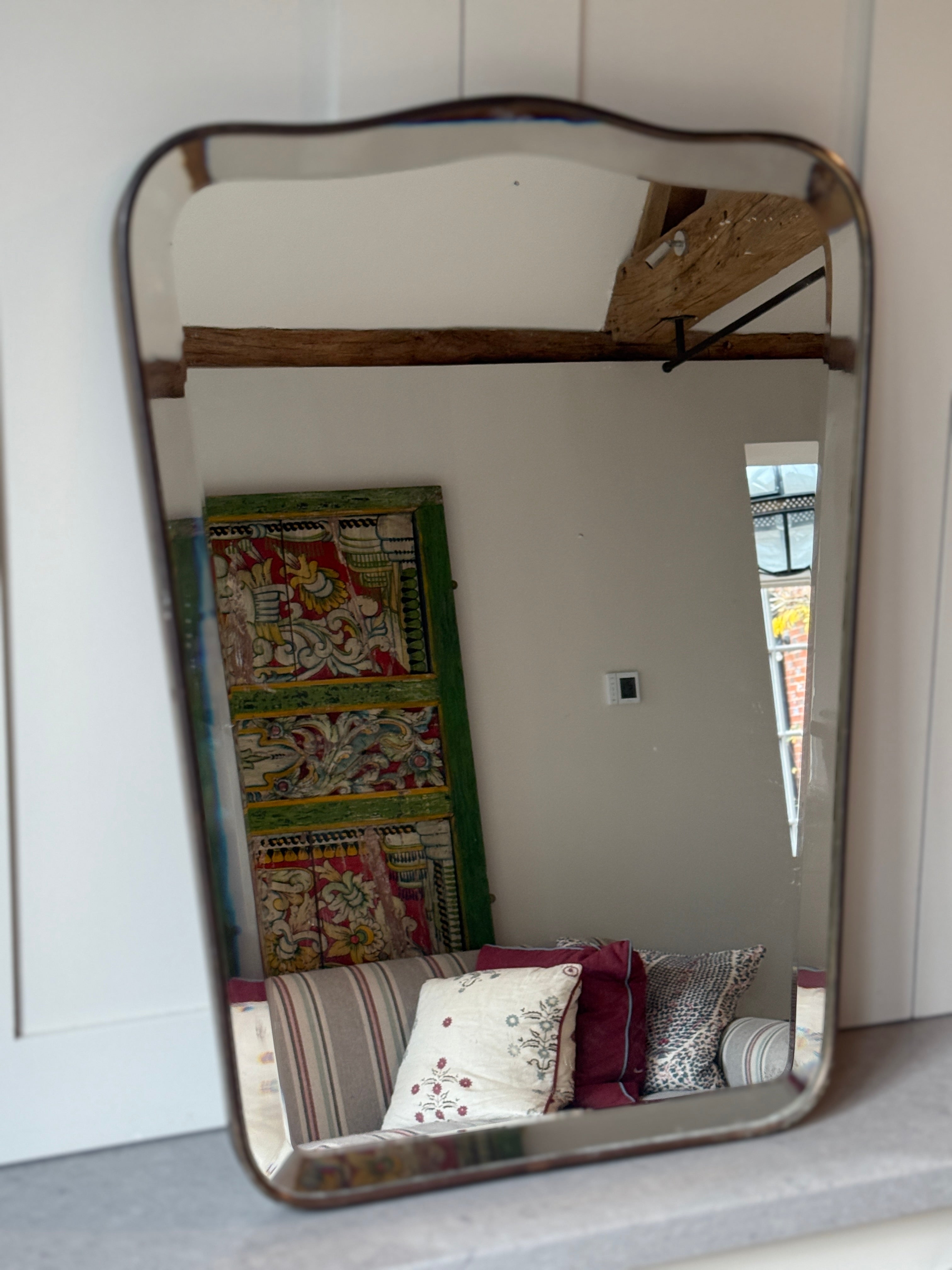 Italian Brass Shield Mirror with Bevelled Plate 60cm by 45cm