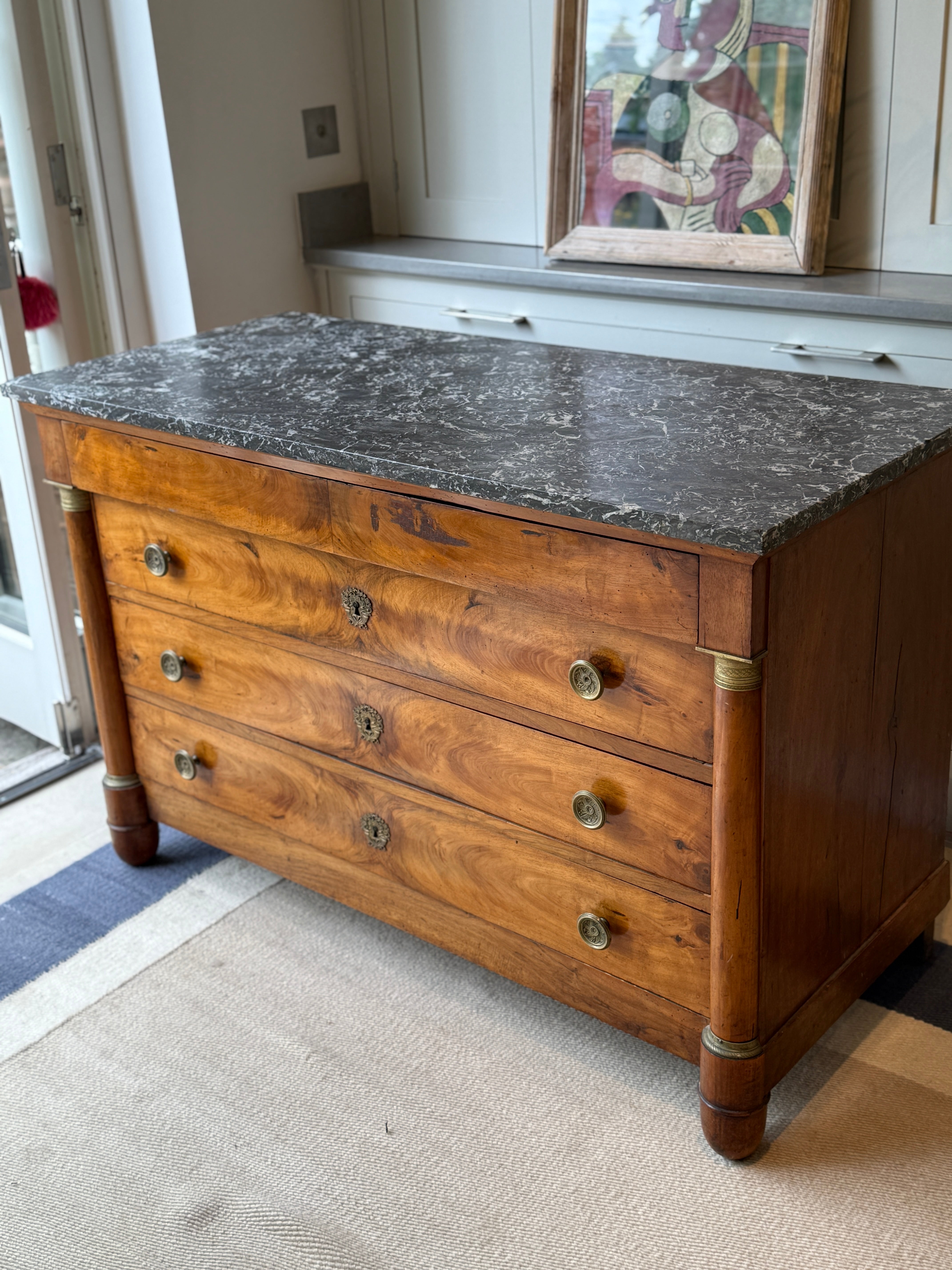 French Walnut Commode with Grey Marble Top