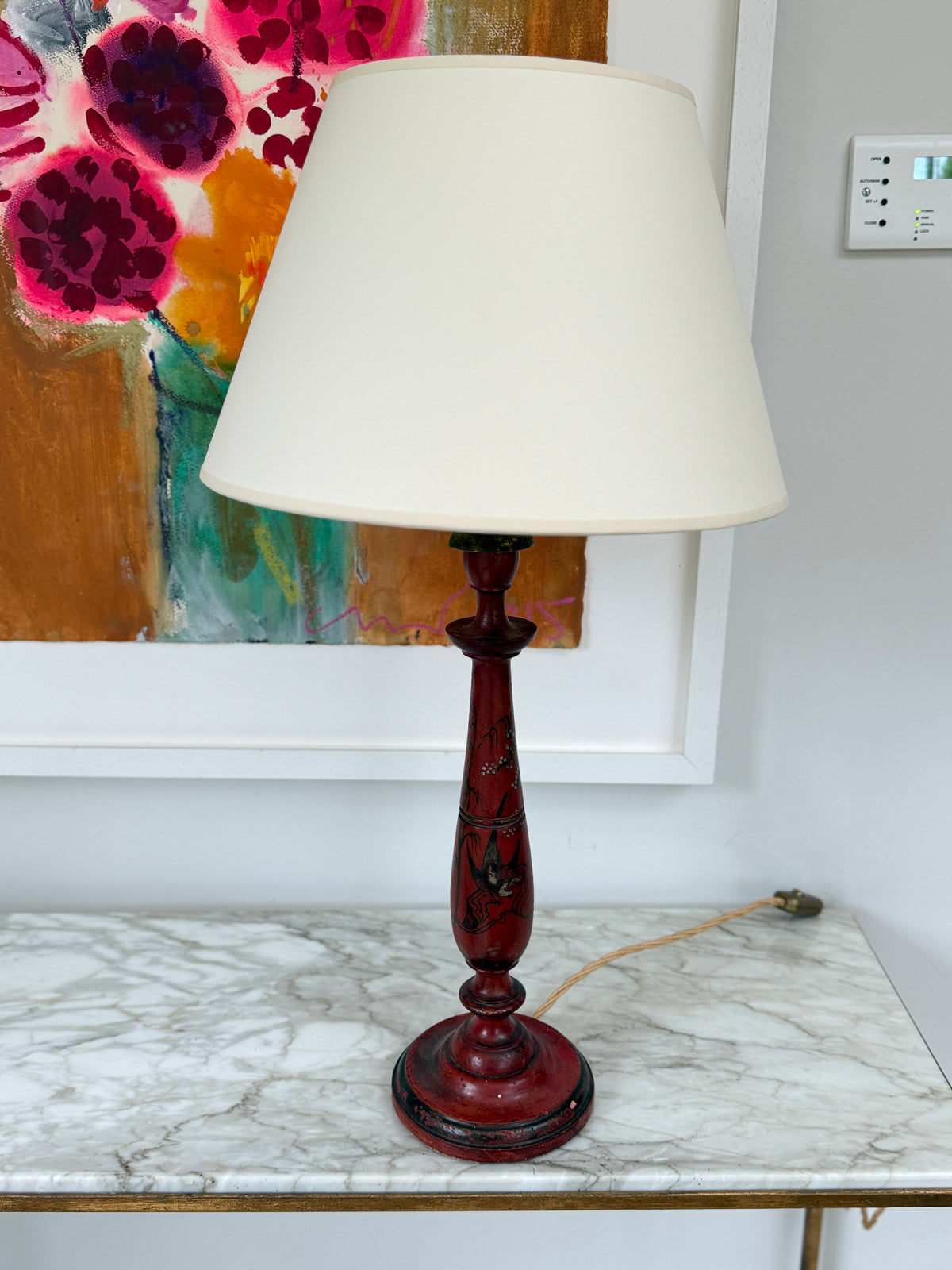 1920s Red Chinoiserie Table Lamp
