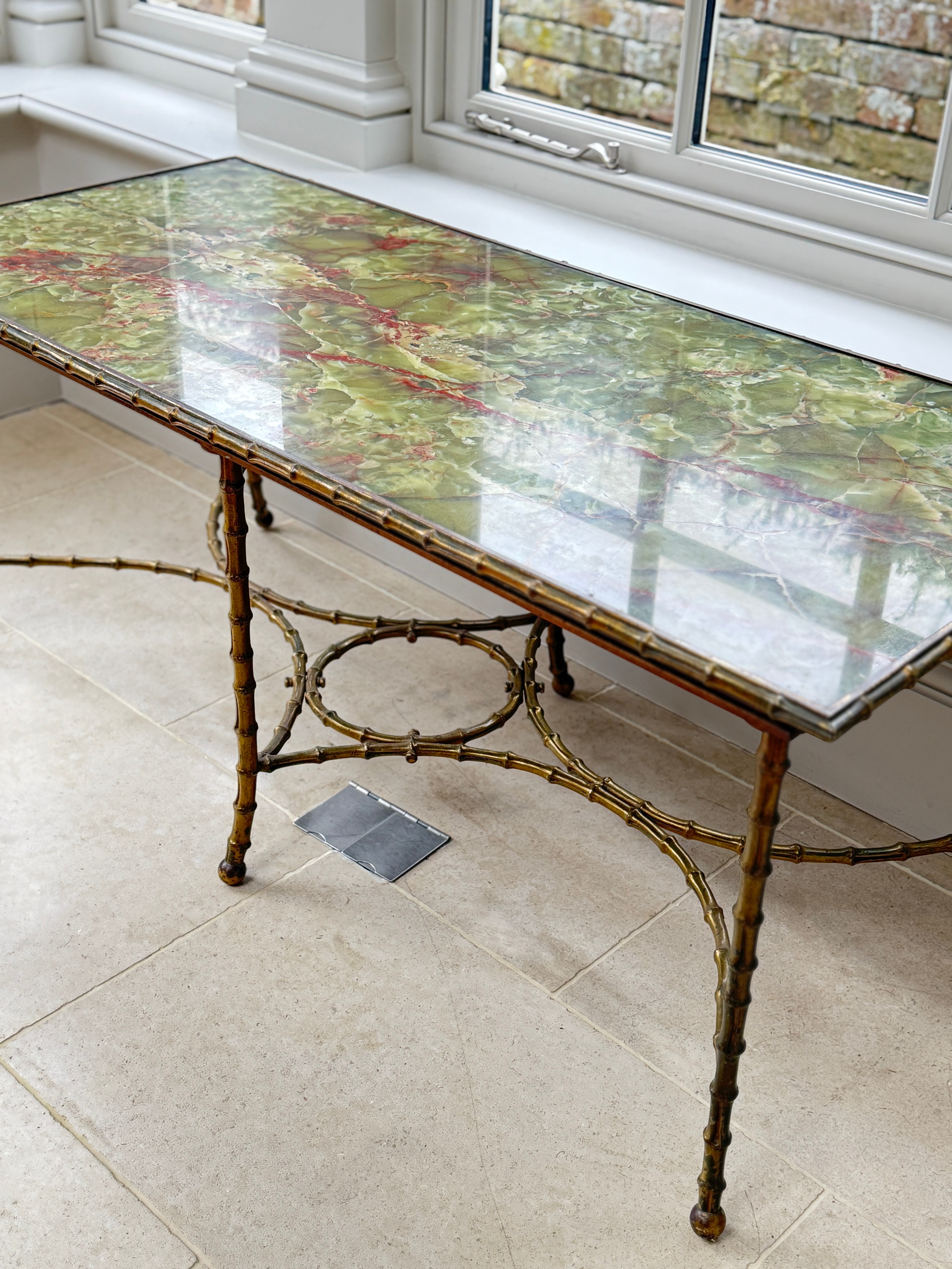 Large Onyx and Brass Coffee Table