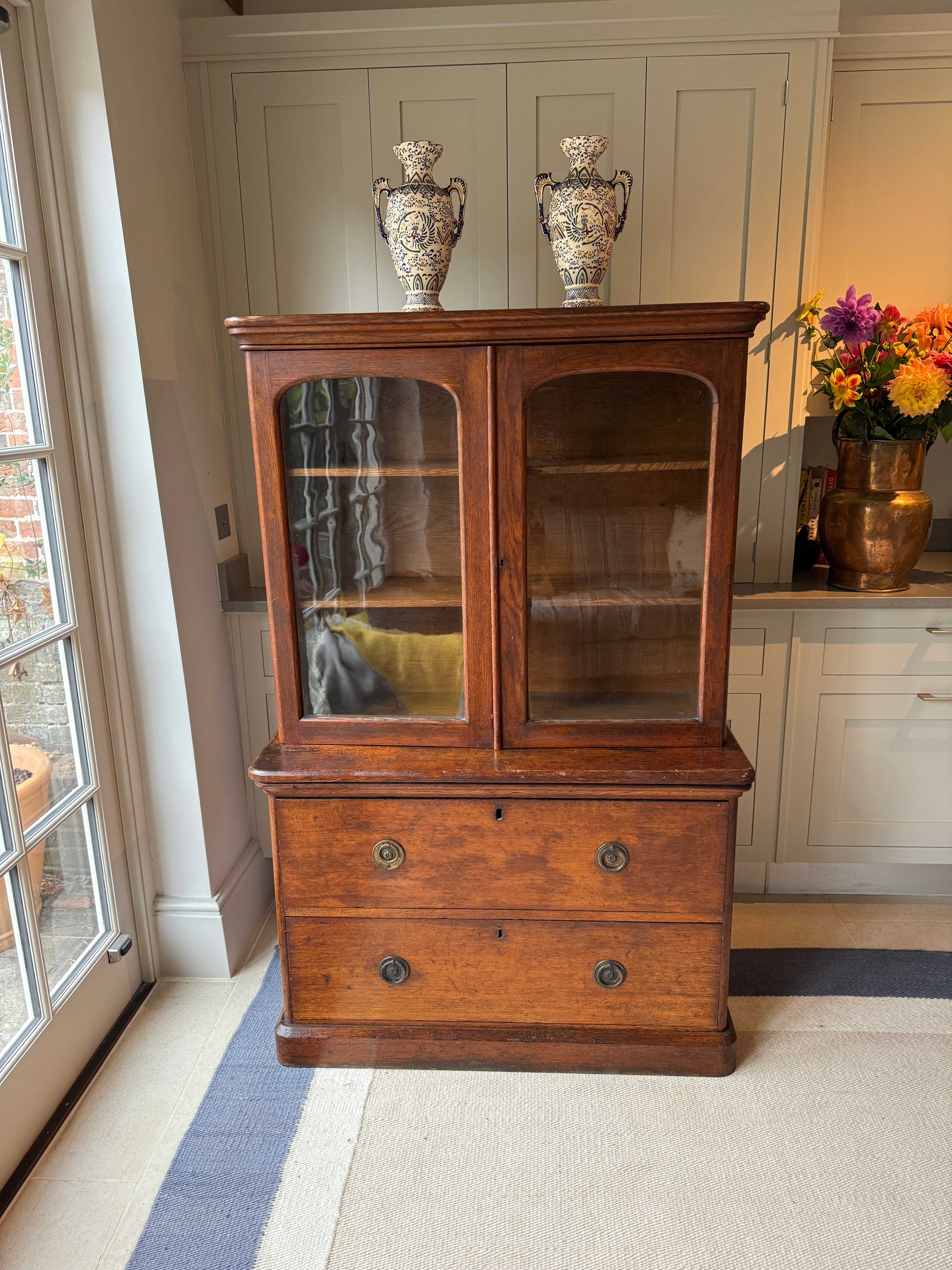 Late 19th Century Oak Dresser with Glazed cabinet