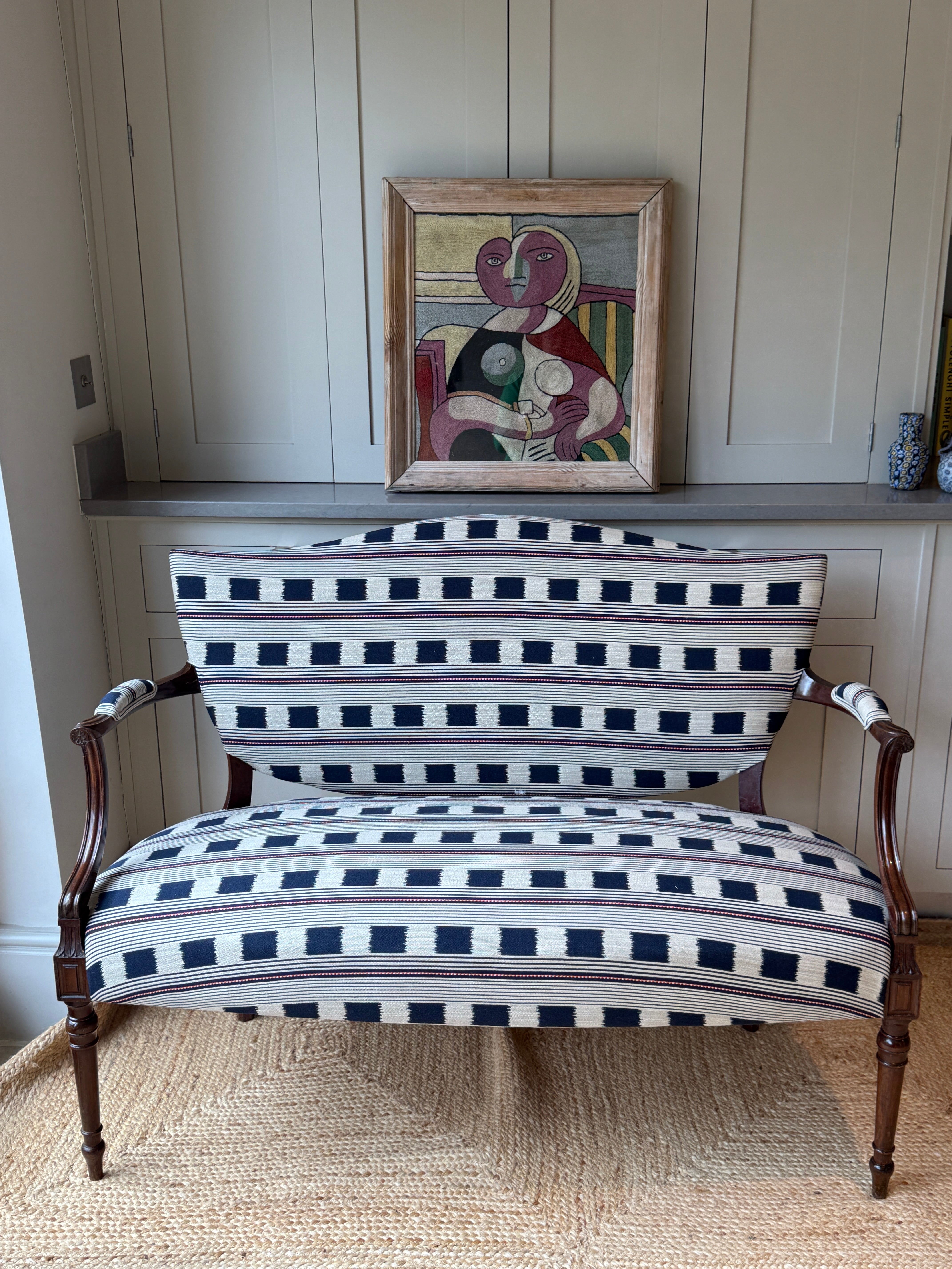 Small French Fauteuil in Christopher Farr Lost & Found Indigo