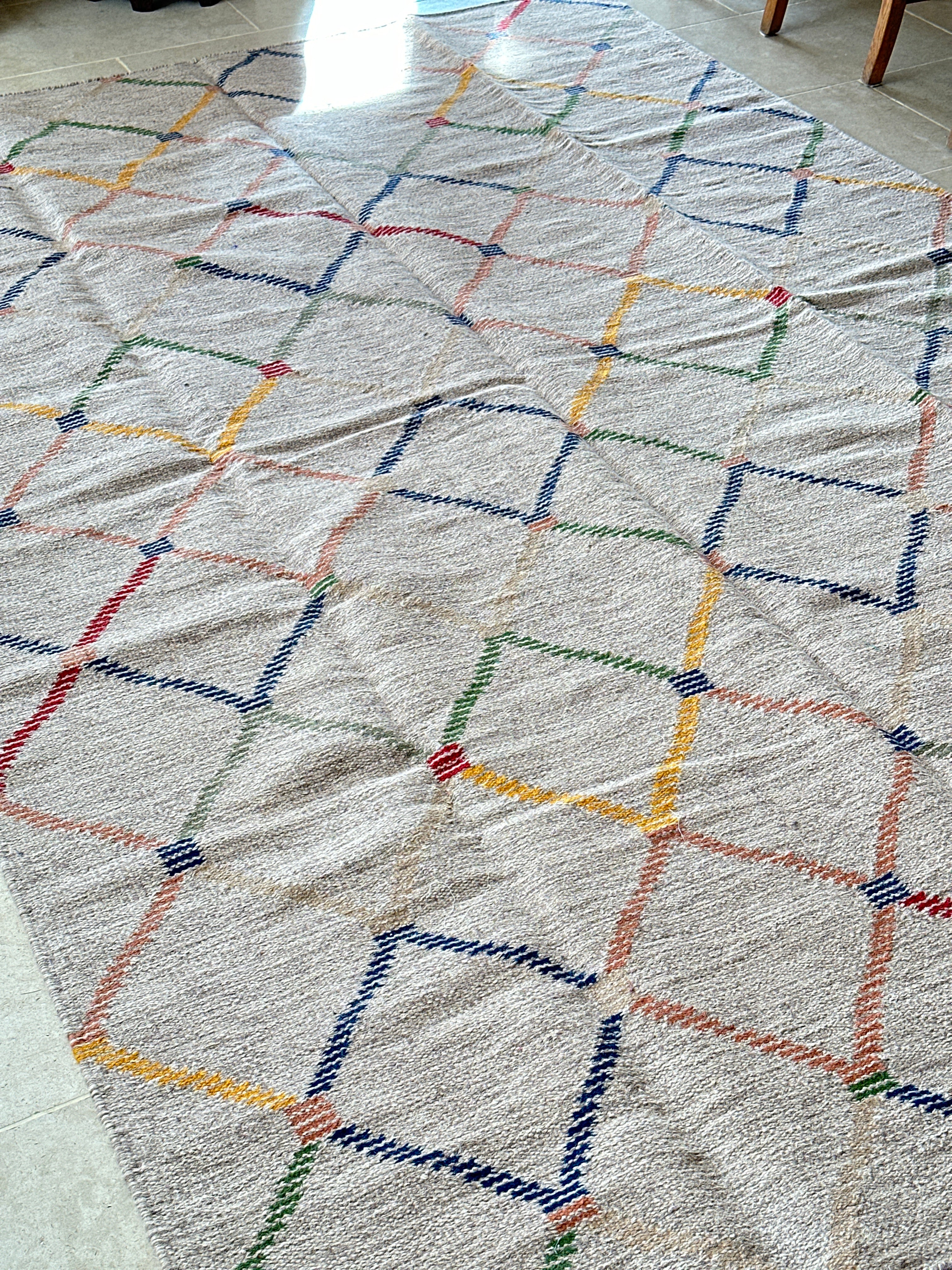 Large Polychrome Woollen flatweave rug