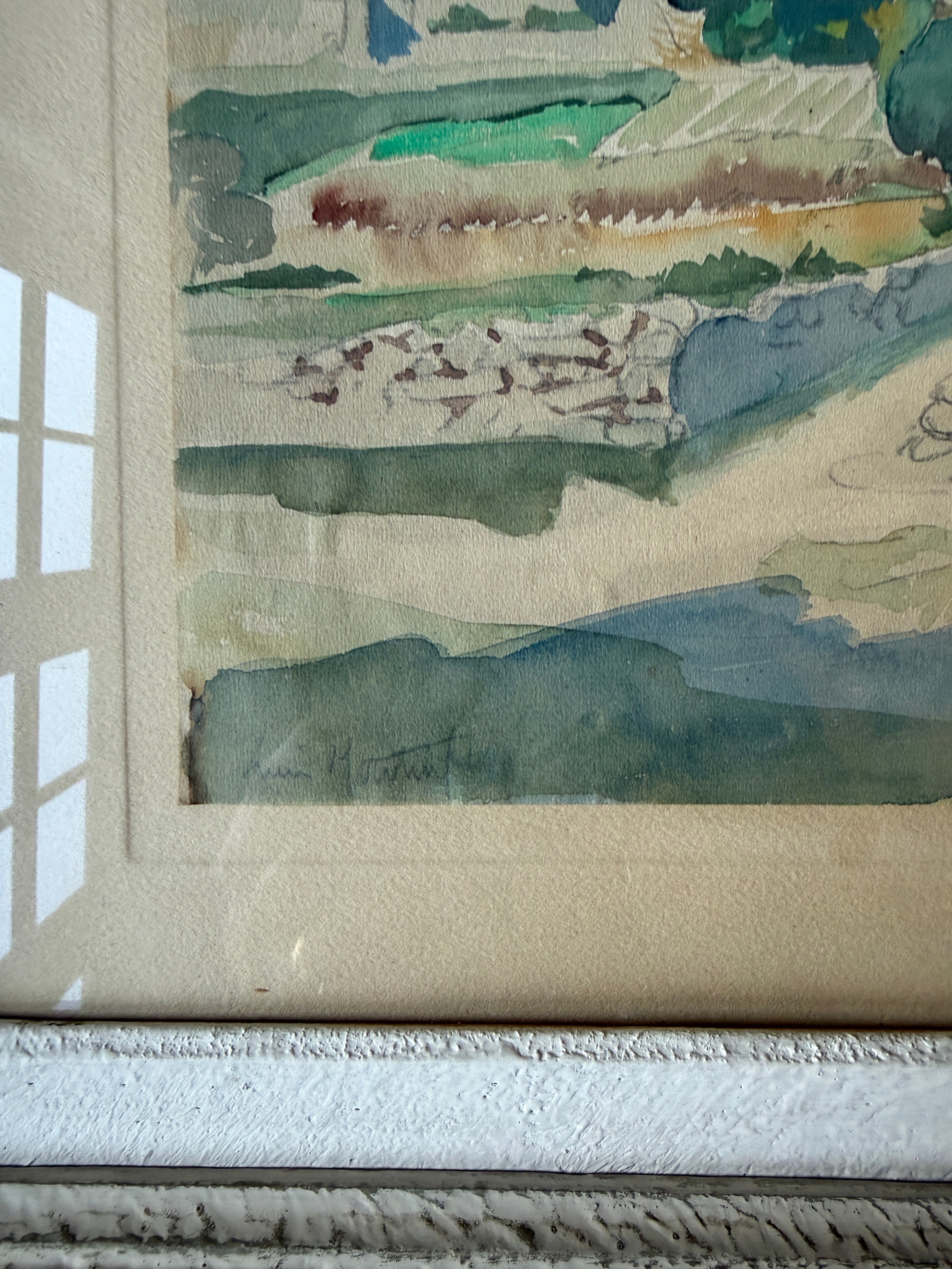 A Signed French Watercolour of a Village in Brittany