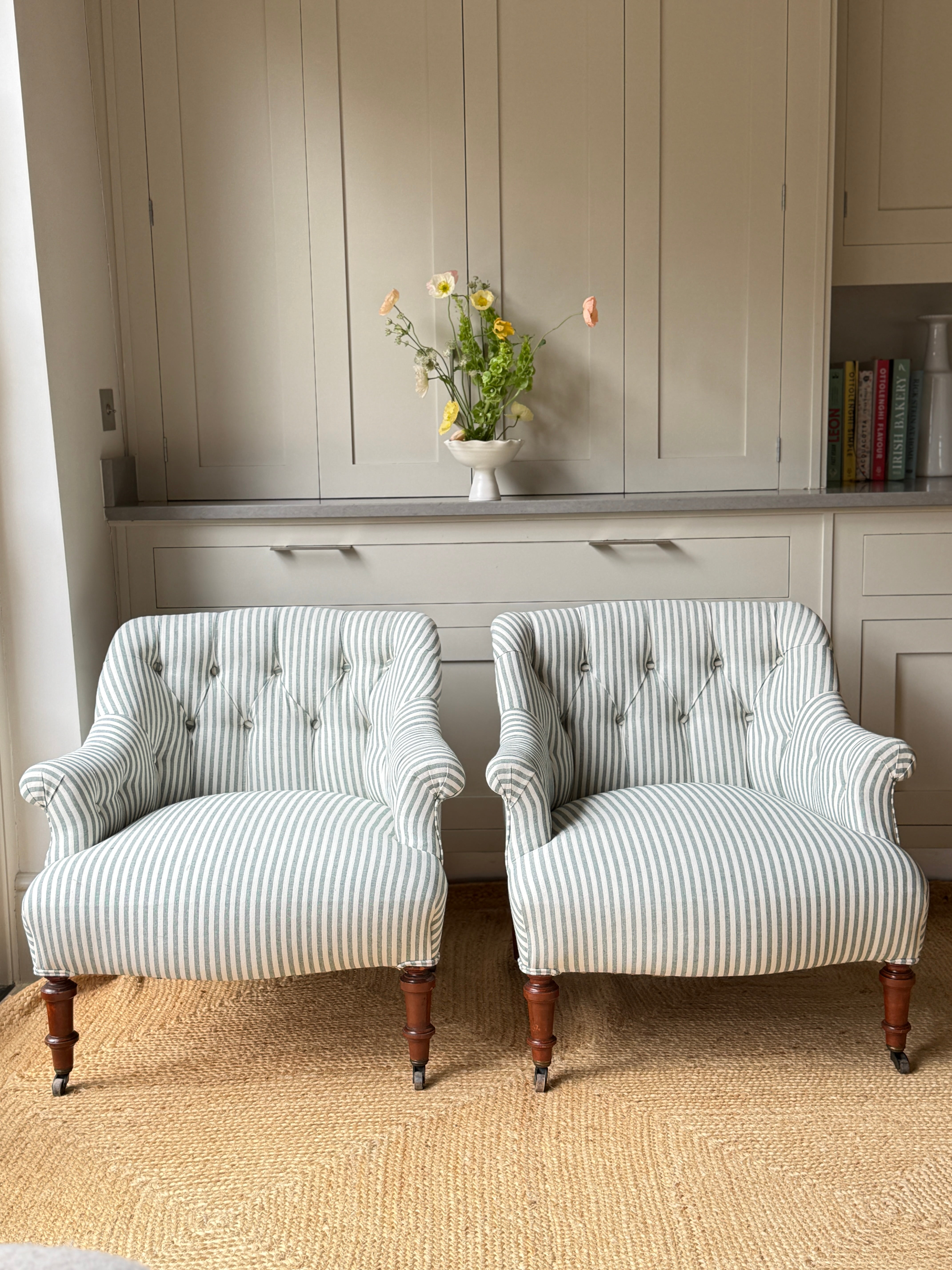 A Pair of French Napoleon III Button-Back Fauteuils