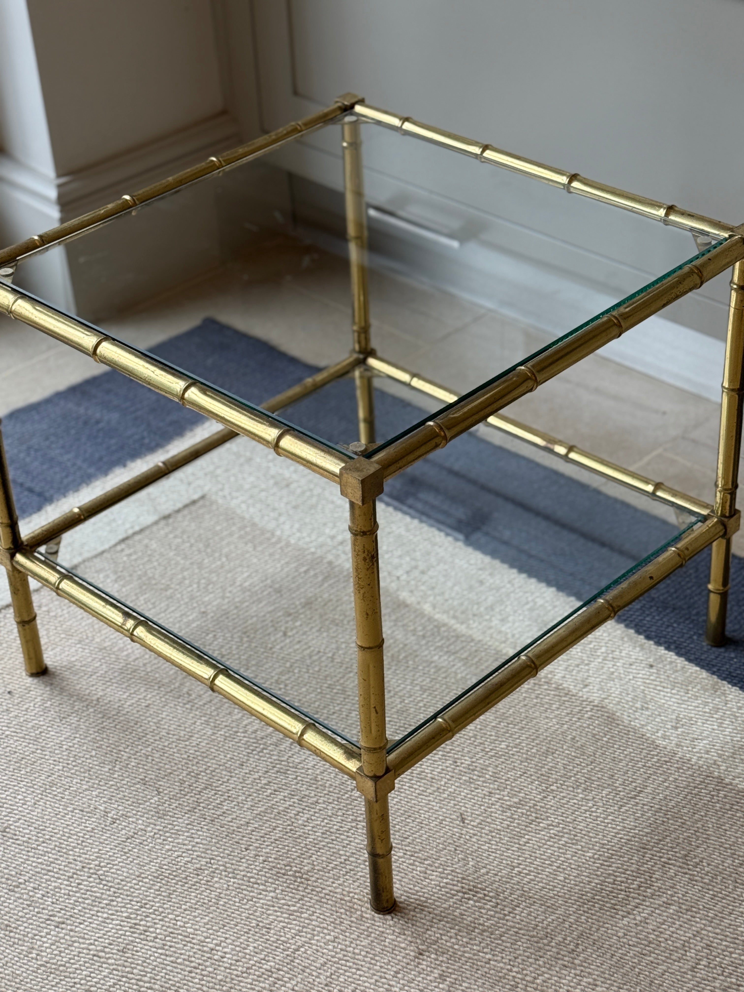 Brass and Glass Faux Bamboo Etagere