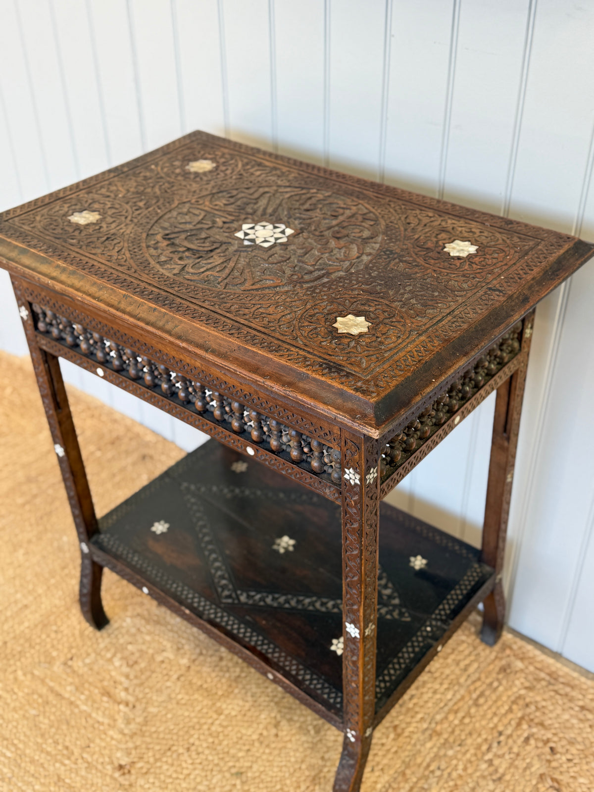 Syrian Mother-of-Pearl Inlaid Two-Tier Side Table