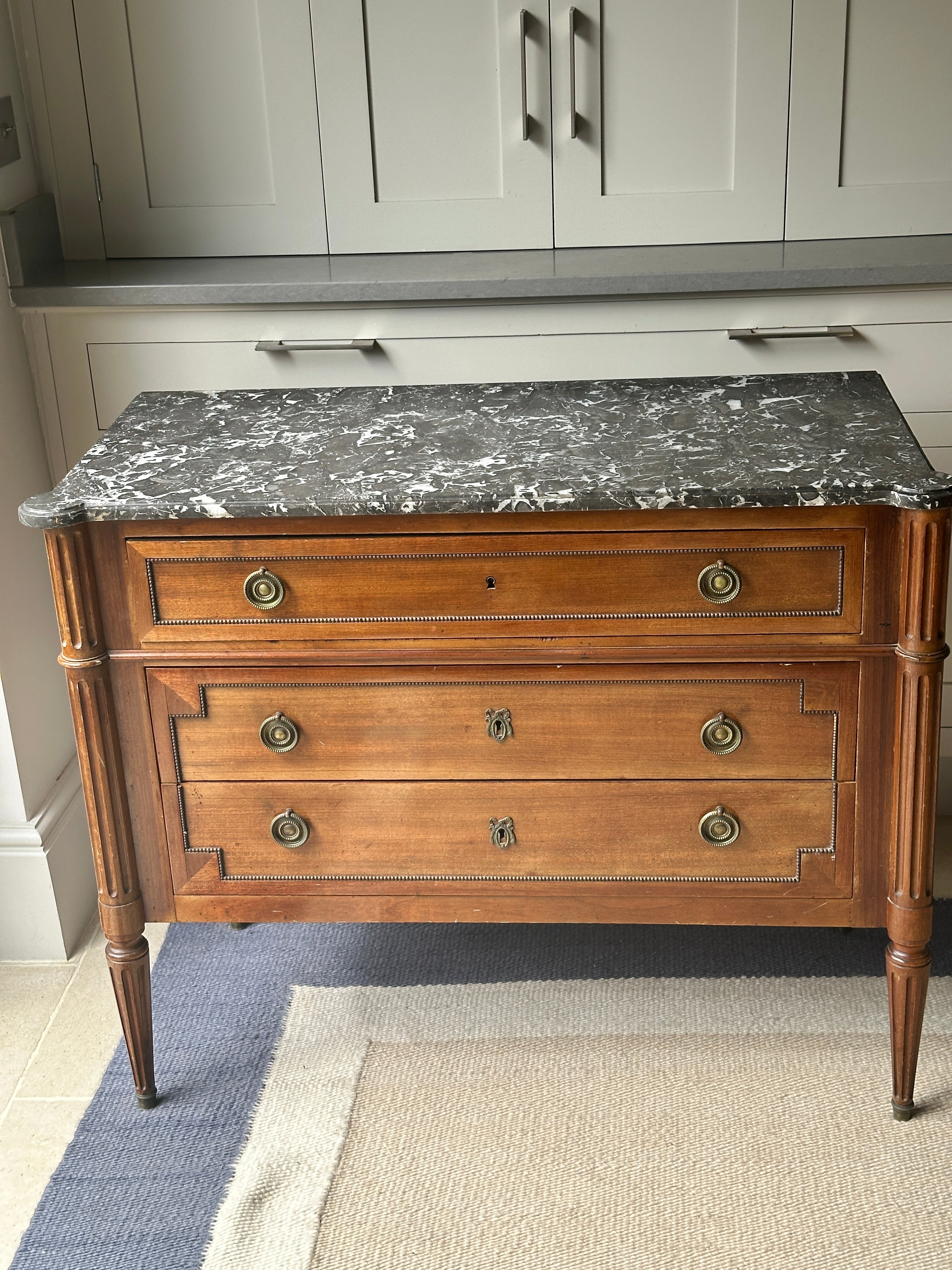 Elegant French Commode with Dappled Grey Marble Top