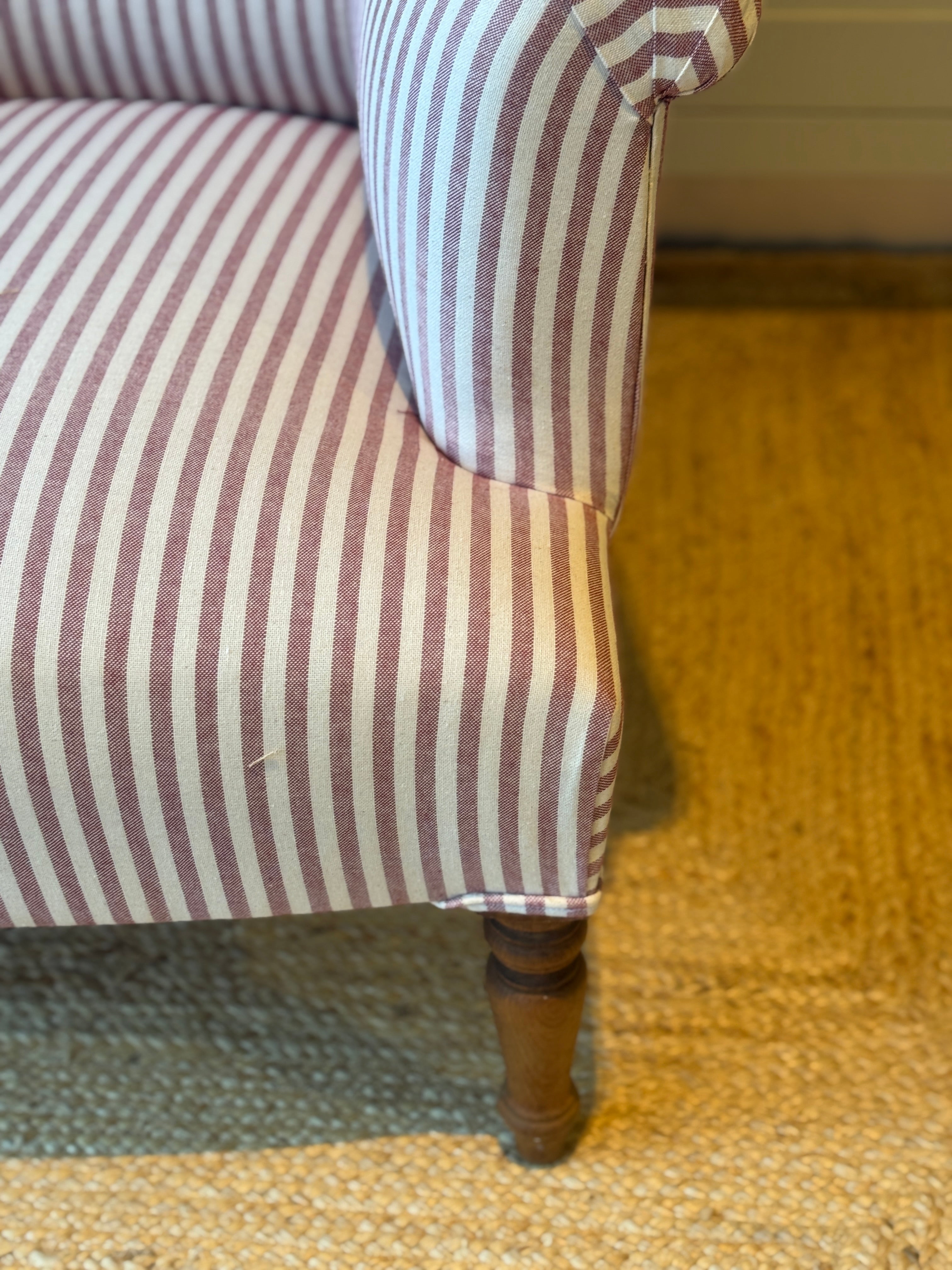 Large Pair of French Armchairs in red and white ticking