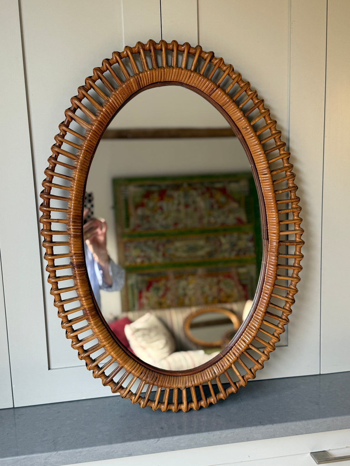 Italian Oval Rattan Mirror