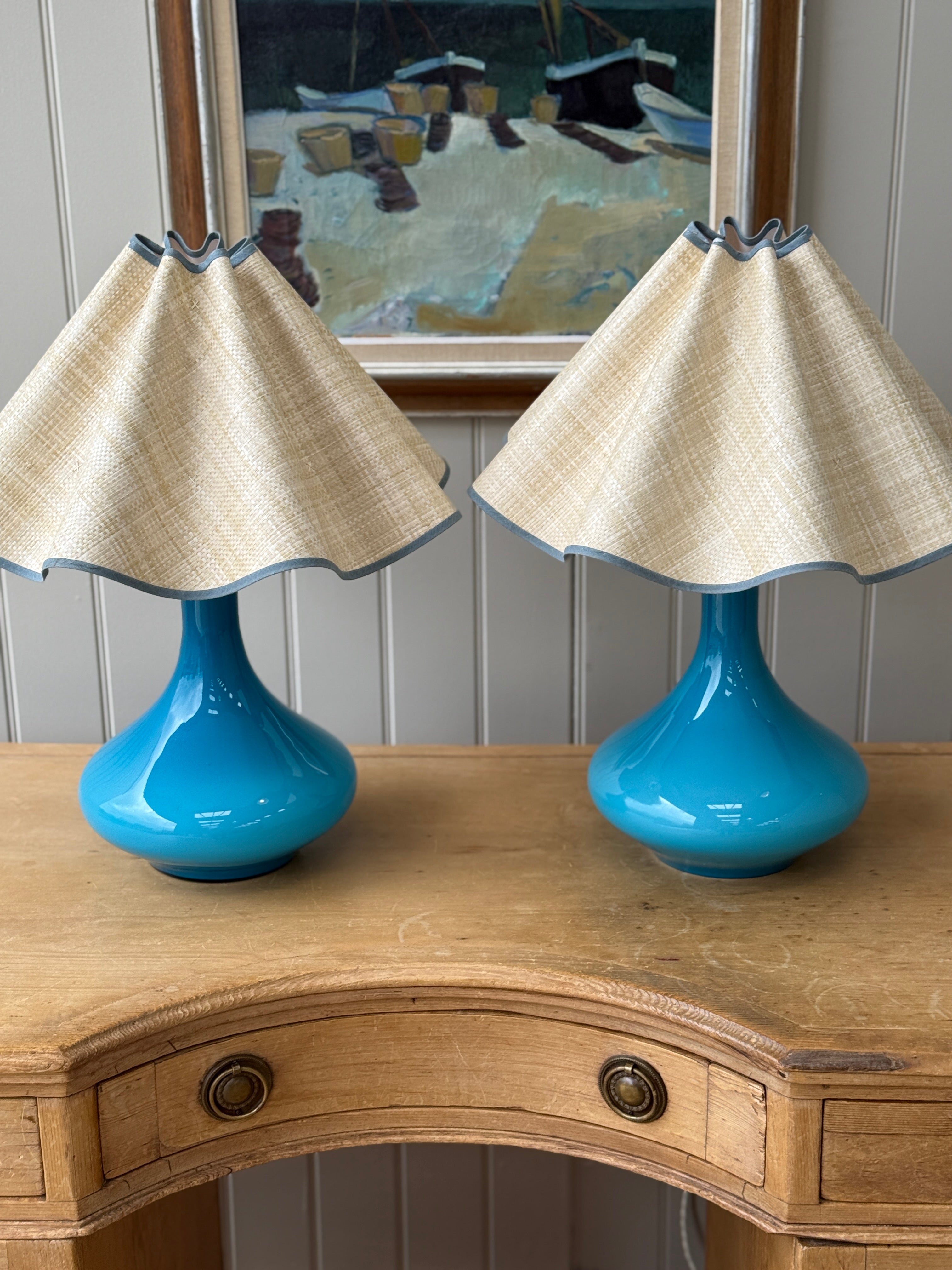 Pair of Large Turquoise Holmegaard lamps by Jacob E Bang