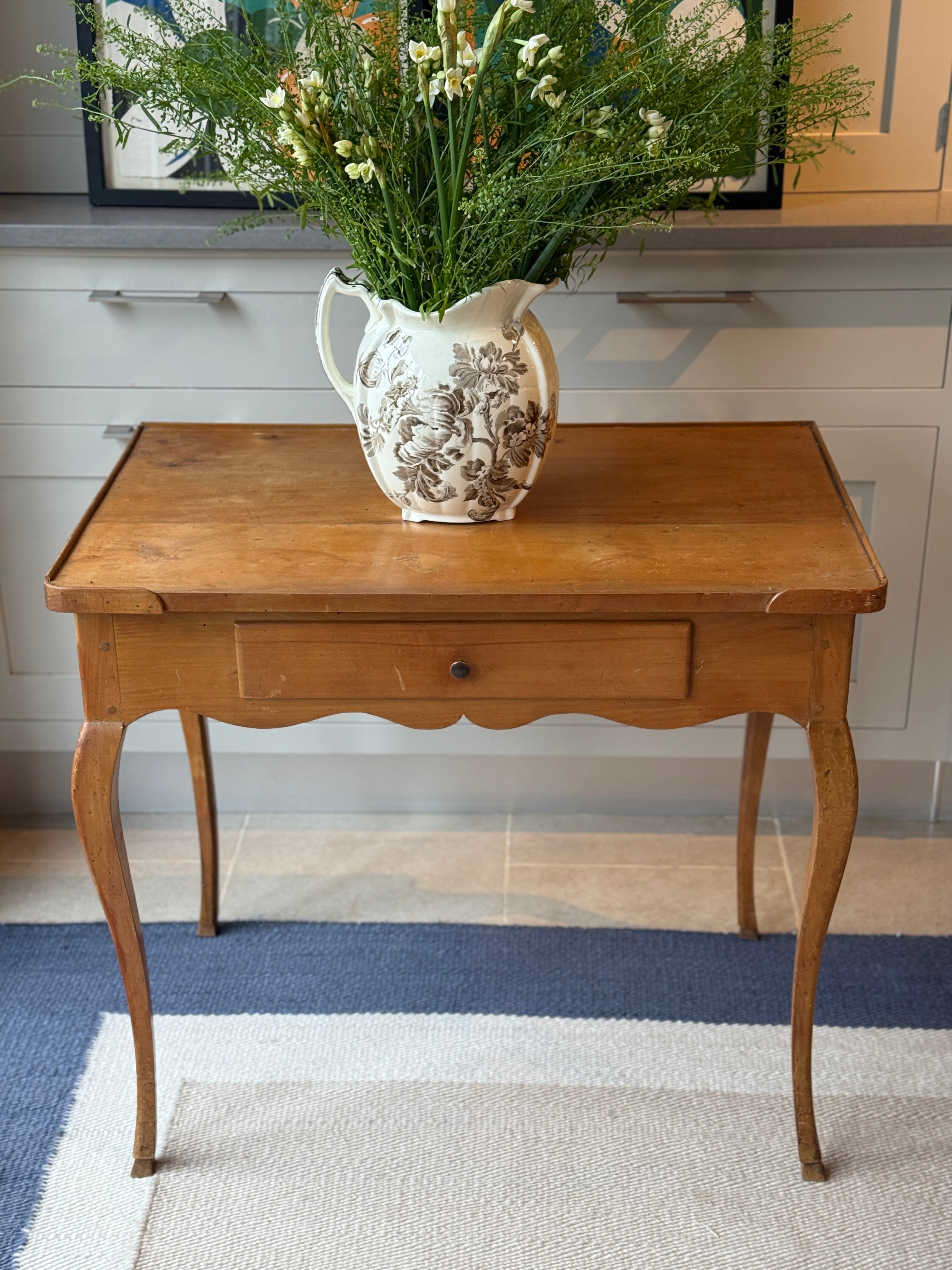 French Fruitwood Table with scalloped apron and drawer