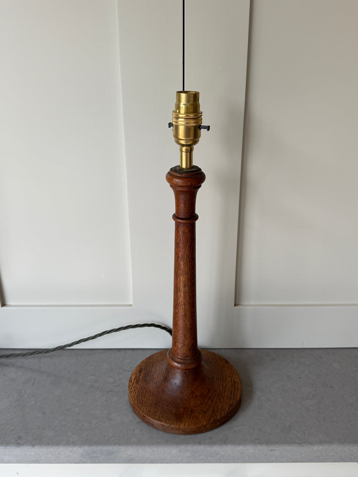 Early 20th Century Turned Oak Table Lamp, c.1930