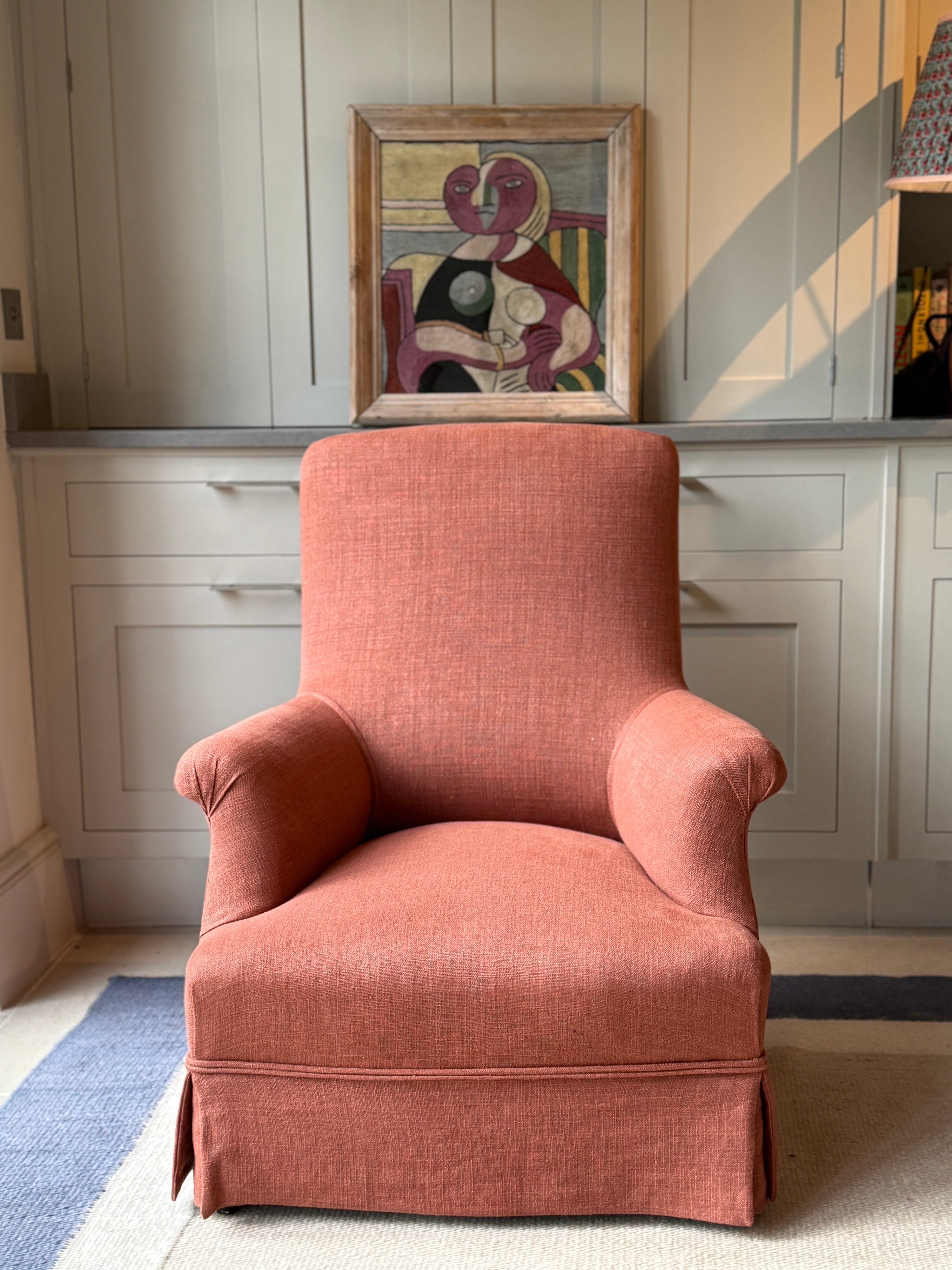 Antique French Armchair in Rusty Linen