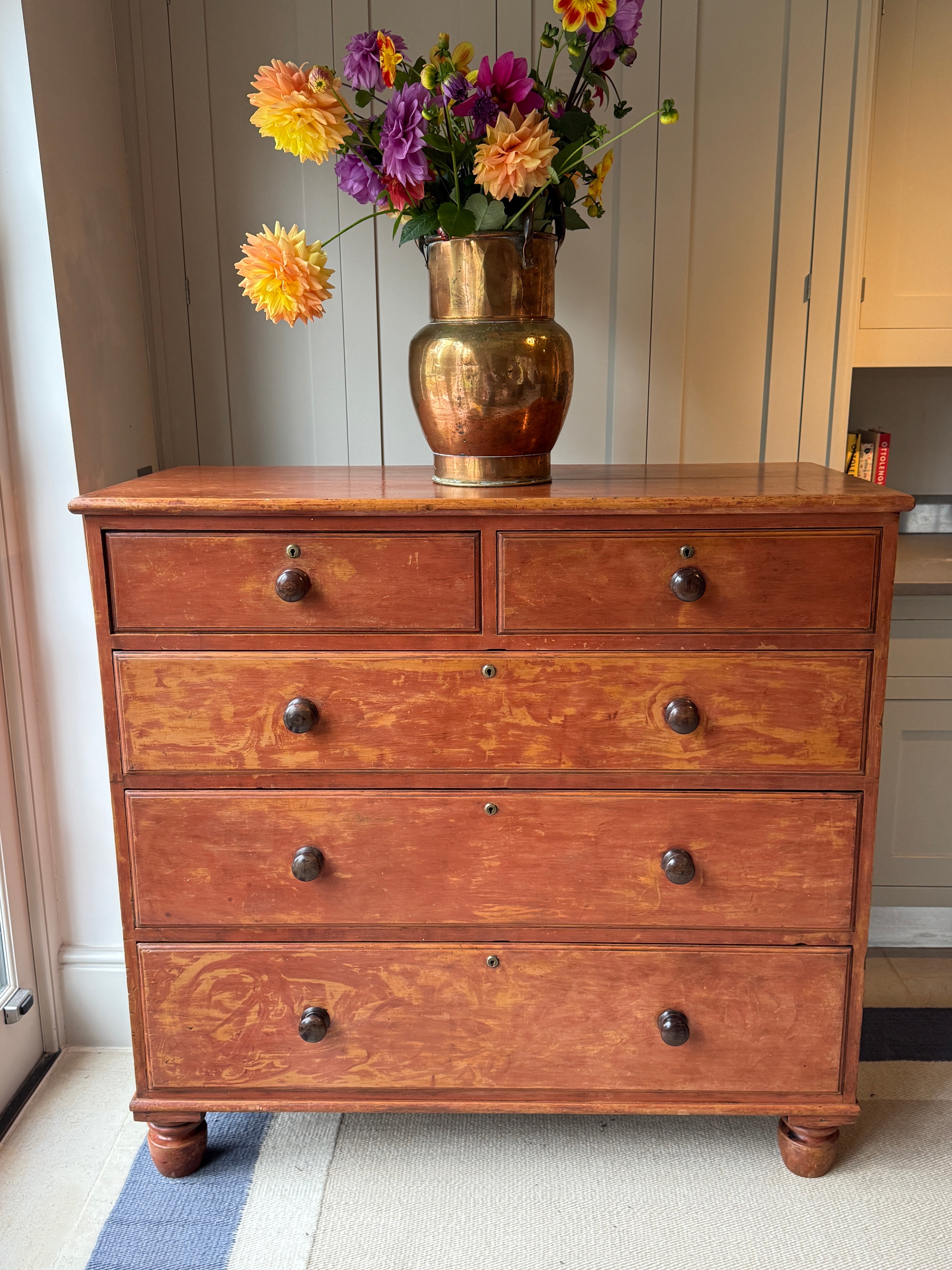 Large Red Pine Scumble Glazed Chest of Drawers