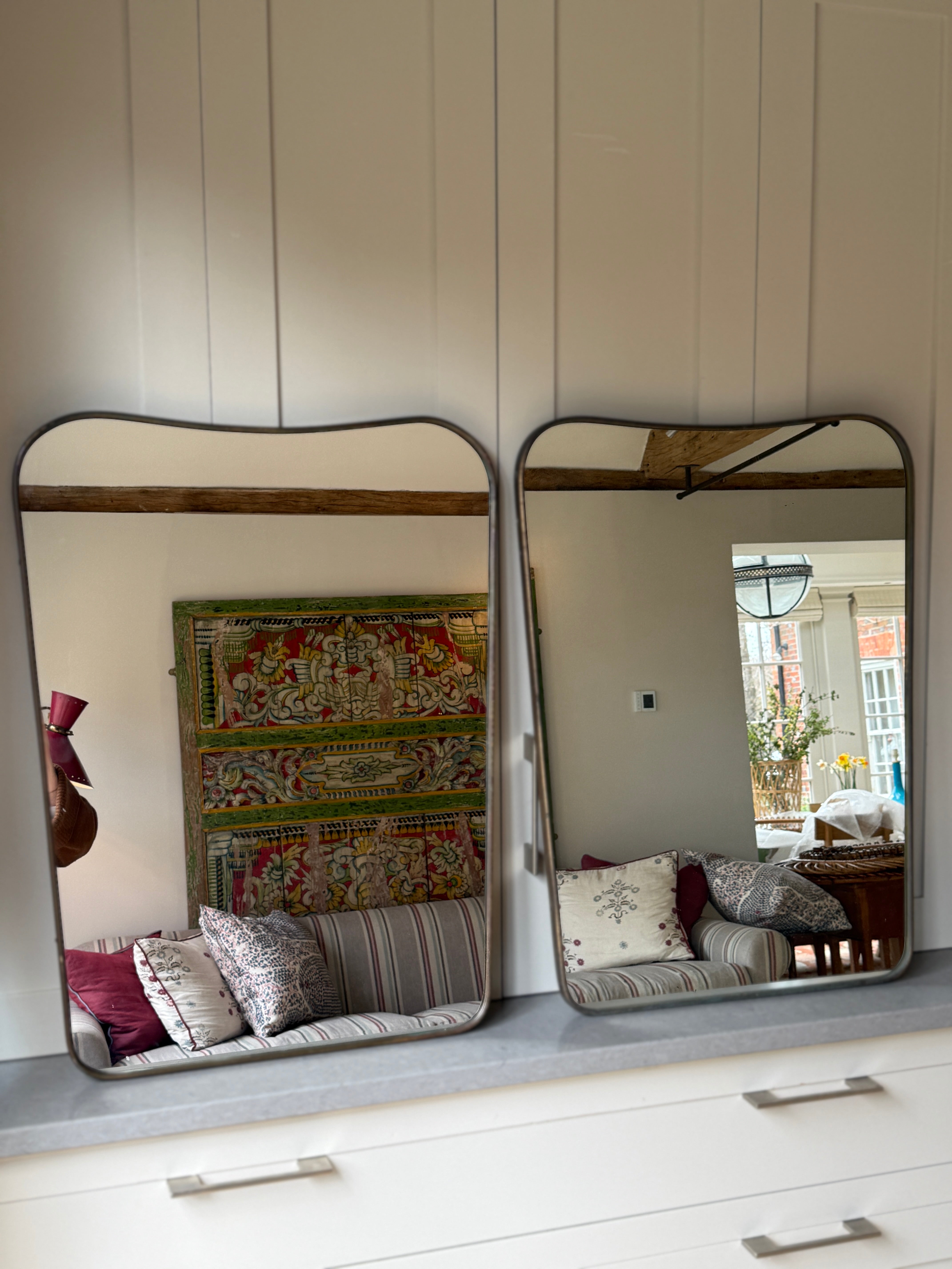 Rare Pair of Italian Brass Shield Mirrors - Circa 1950