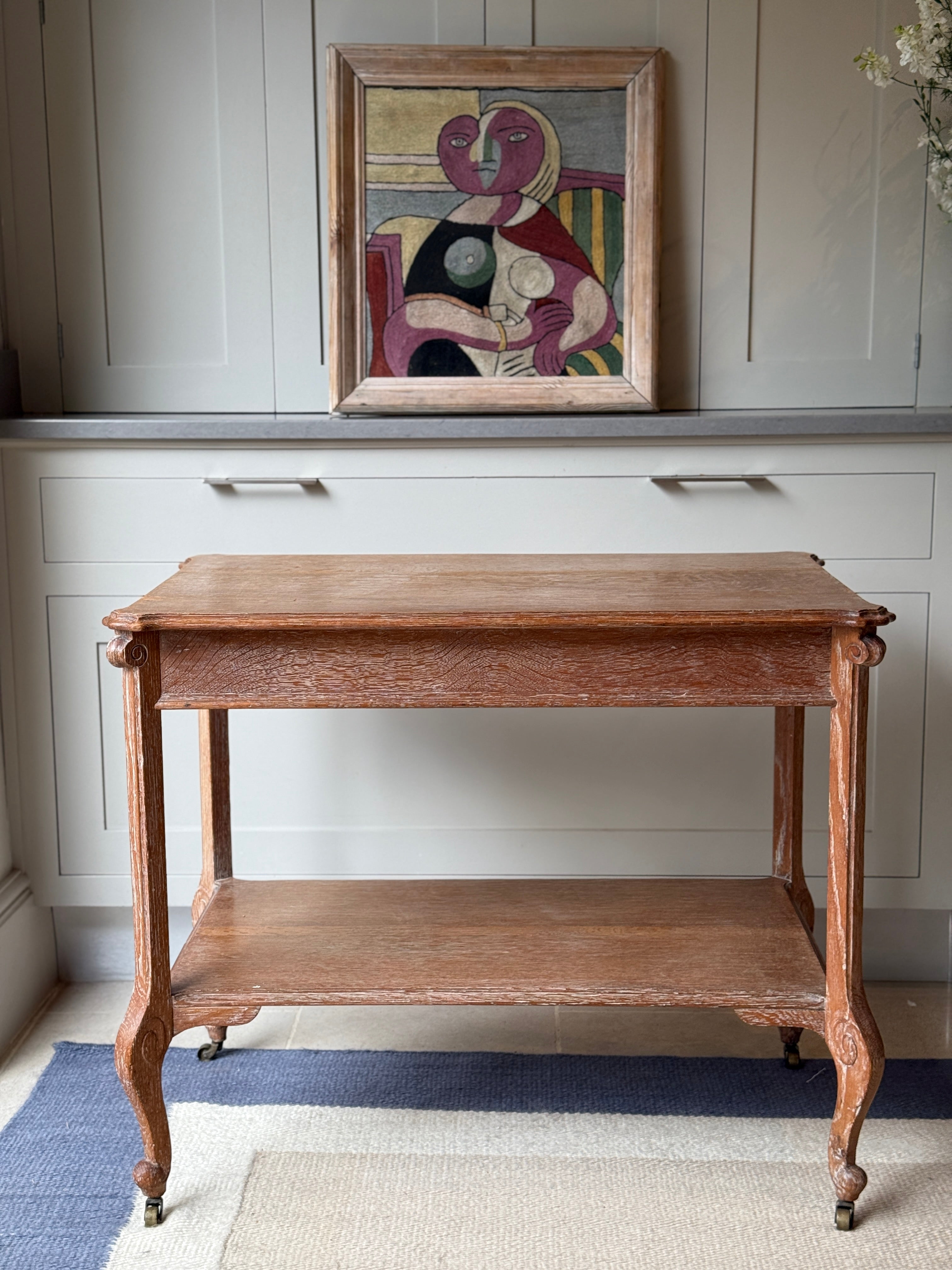 Lime Oak Etagere Table on Castors